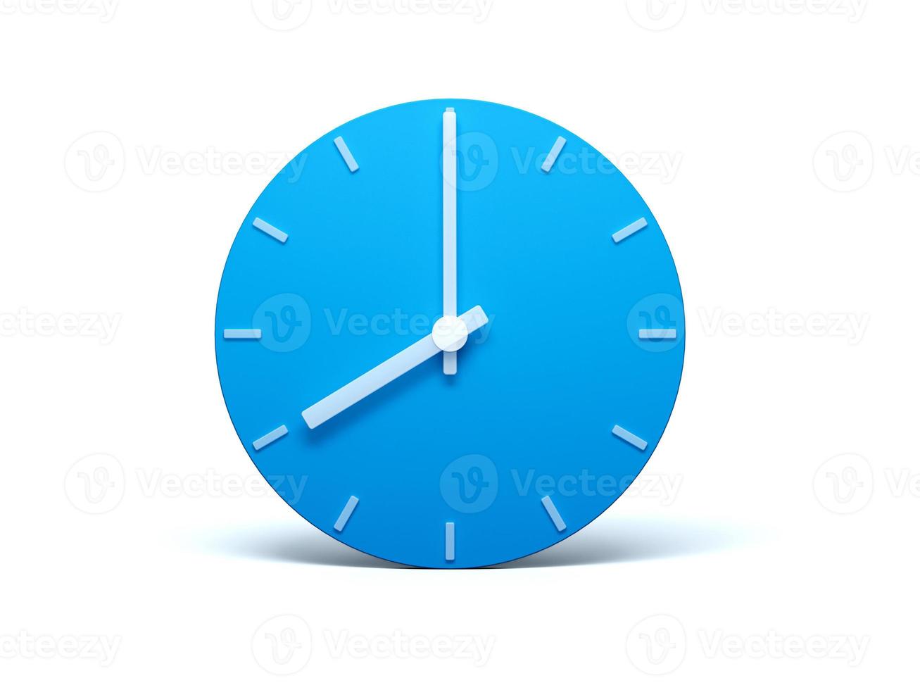 horloge murale bleue sur fond blanc isolé avec illustration 3d de l'ombre. 8 heures photo