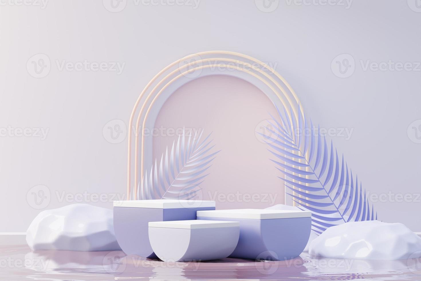 Rendu 3d du podium de beauté avec un design très péri-couleur de l'année 2022 pour la présentation du produit et la publicité. ciel pastel minimal et scène de terre de rêve. notion de romance. photo