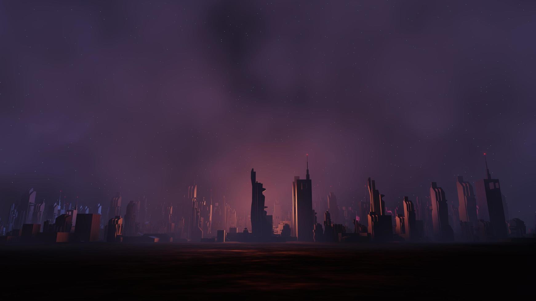 rendu 3d du concept de paysage de ville de nuit cyber punk. lumière rougeoyante sur scène sombre. vie nocturne. réseau technologique pour 5g. au-delà de la génération et futuriste de la capitale de la science-fiction et de la scène du bâtiment. photo