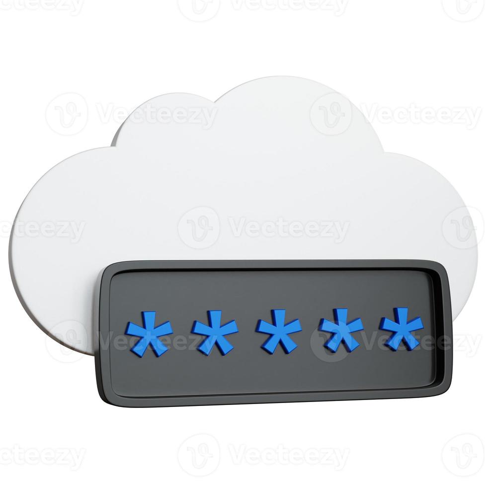 Sécurité du cloud de rendu 3d avec champ de mot de passe noir isolé photo