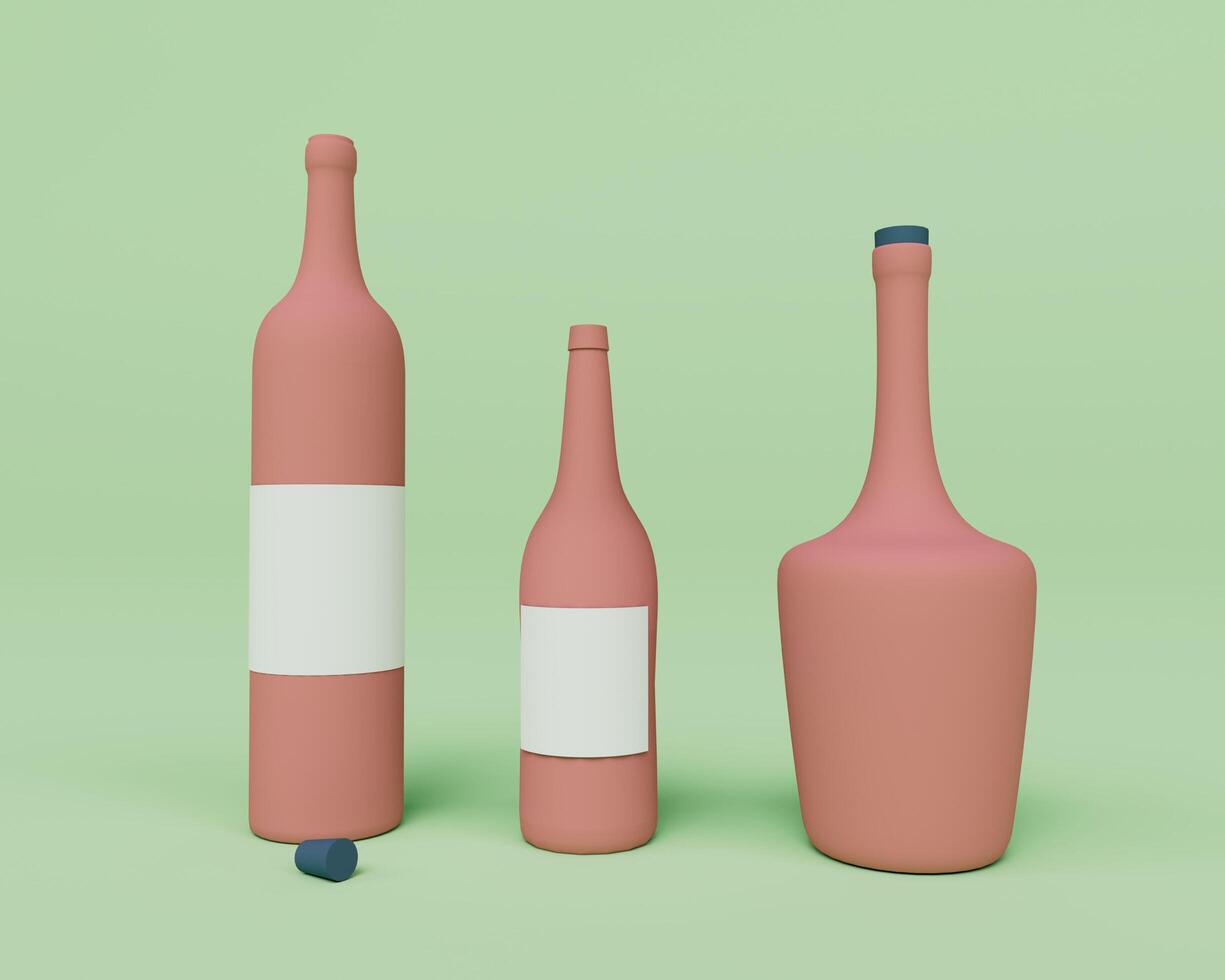 Le rendu 3d d'une bouteille d'alcool sur un fond de couleur de pilon peut être utilisé pour la maquette photo