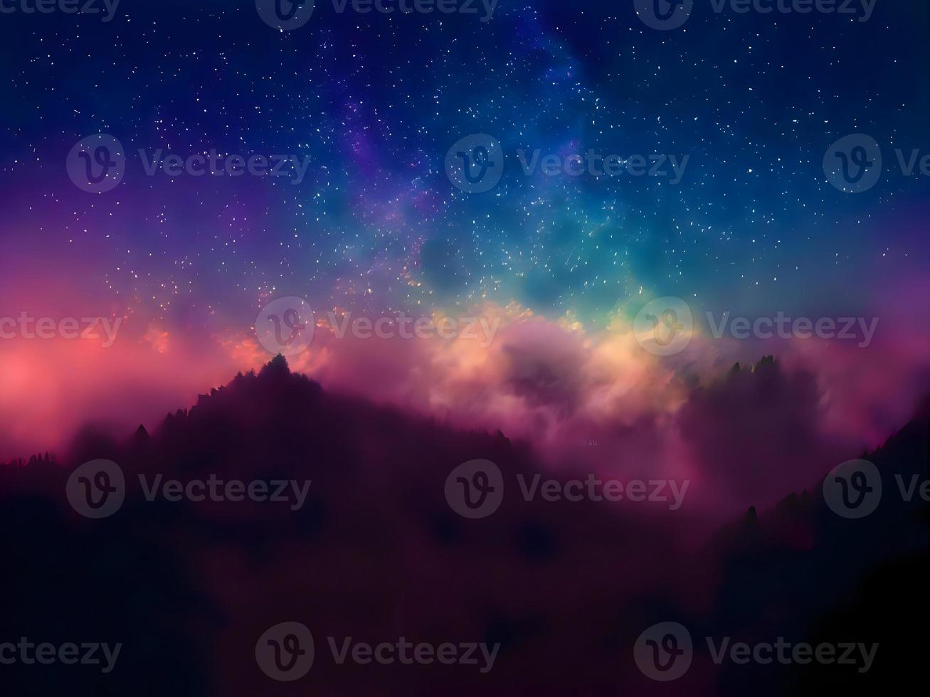 paysage de nuit montagne et fond de galaxie milkyway, longue exposition, faible luminosité photo