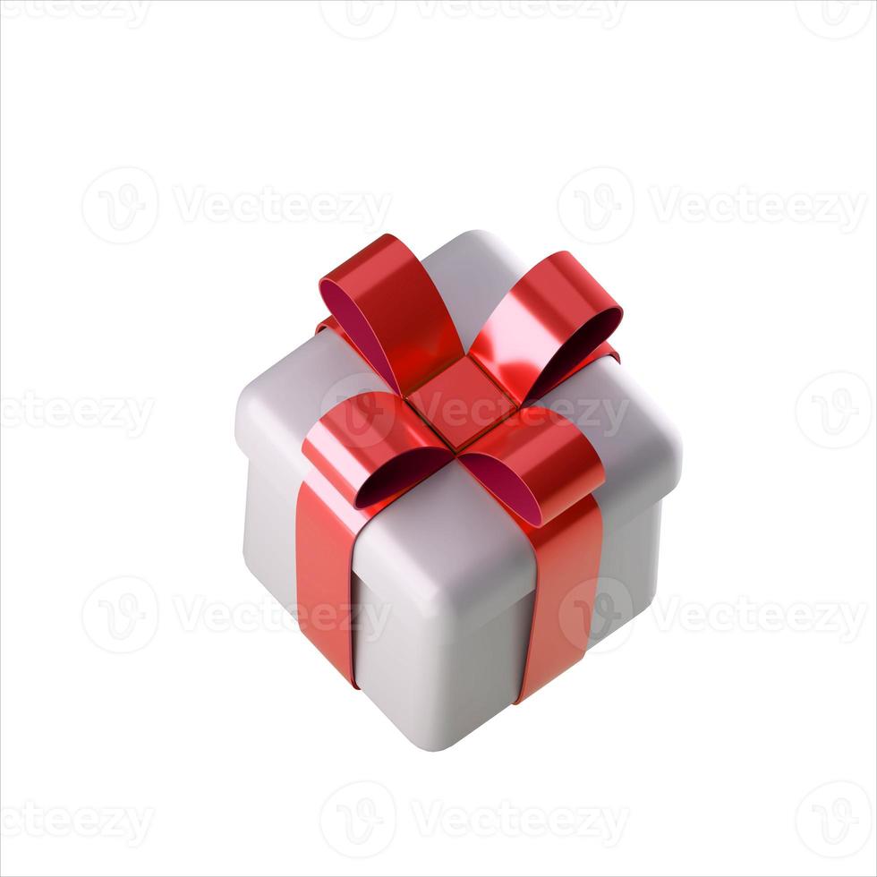 coffret cadeau blanc 3d réaliste avec noeud de ruban rouge brillant photo