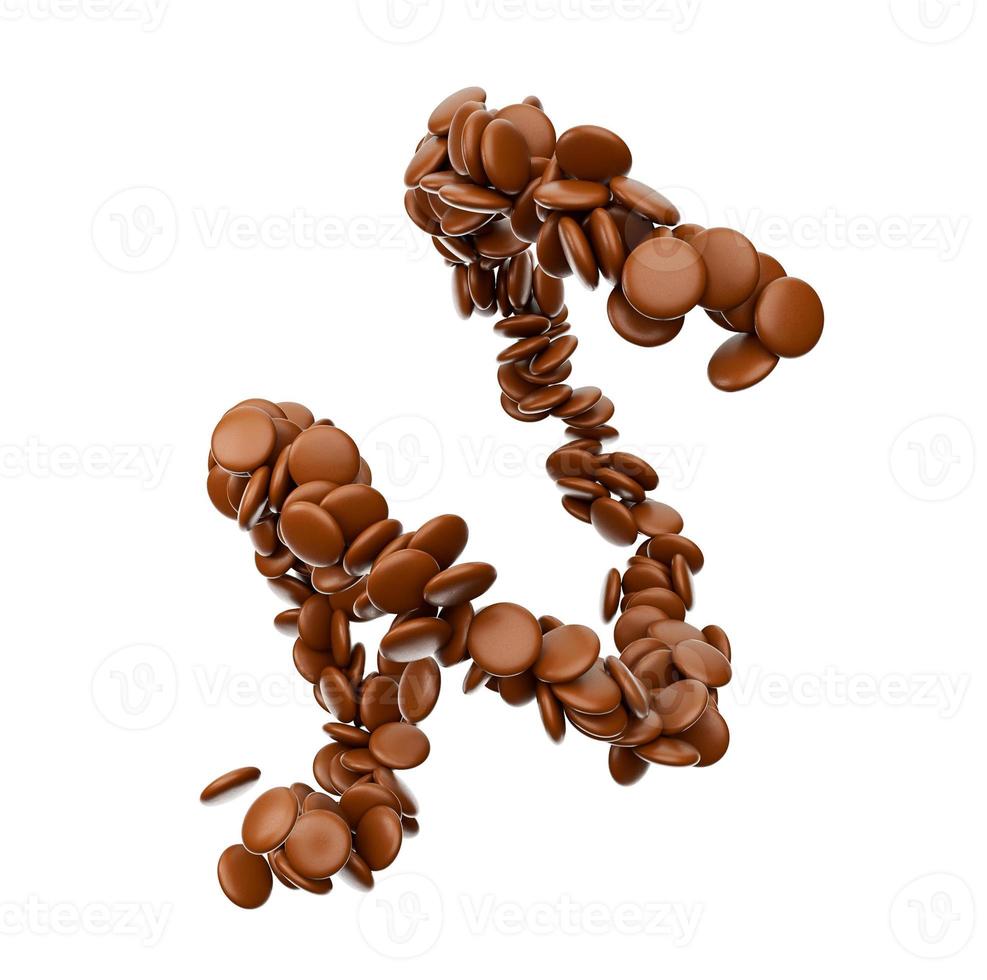 fèves au chocolat enrobées de chocolat spirale de bonbons au chocolat qui coule dans l'air illustration 3d photo