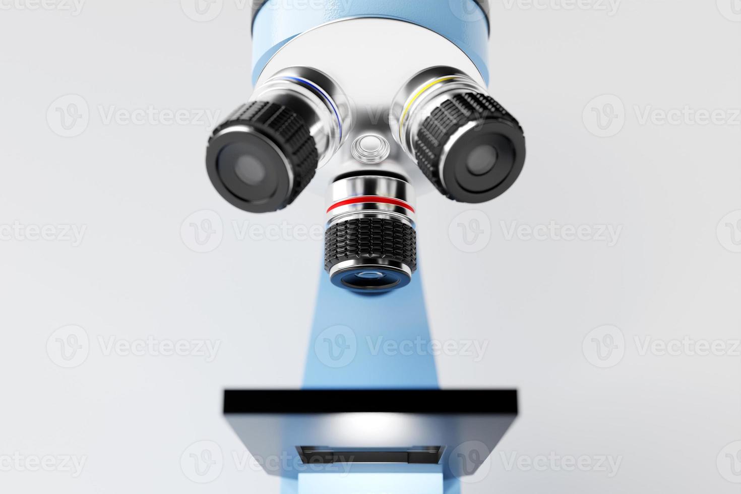 microscope 3d réaliste sur fond blanc, équipement de laboratoire. microscope pour la recherche en laboratoire photo