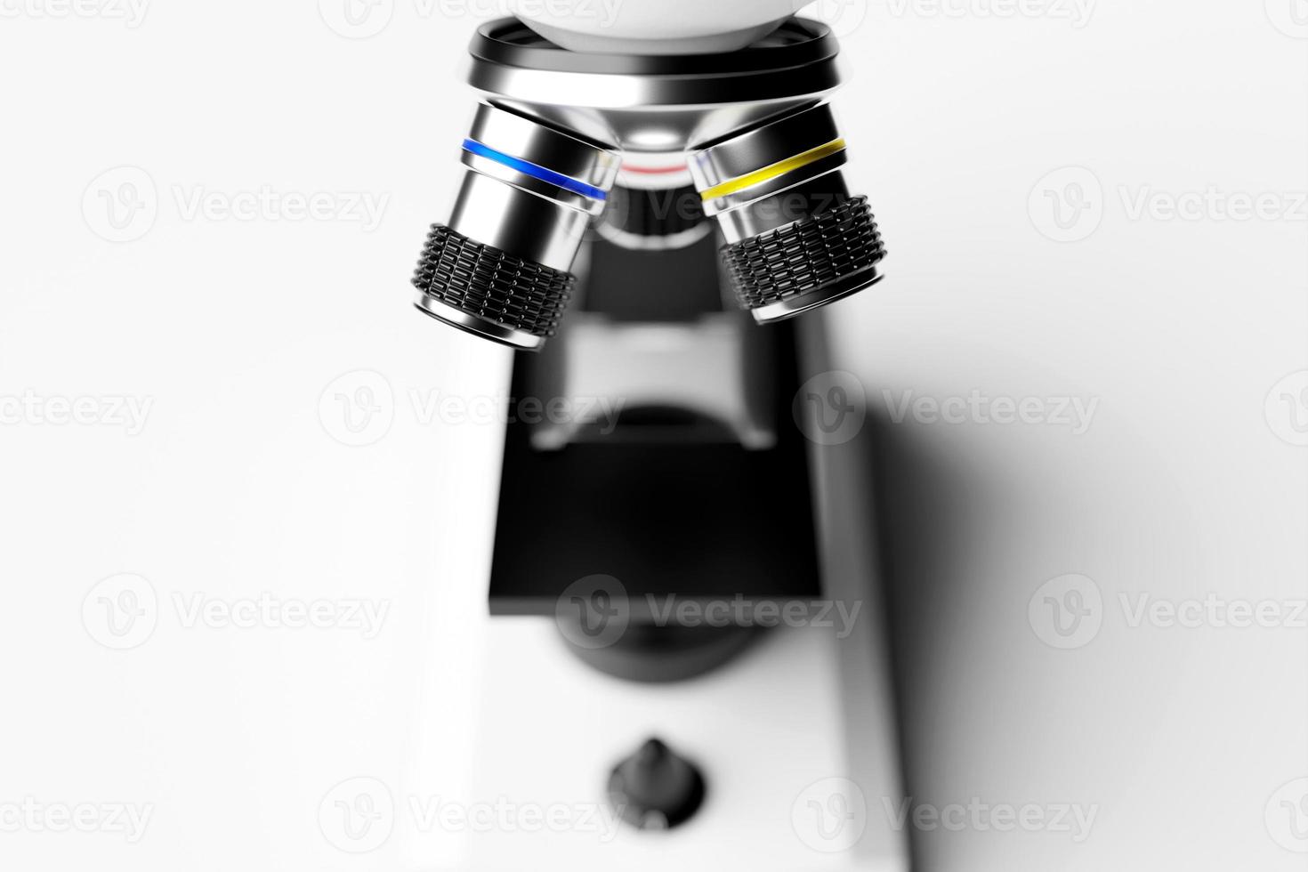 microscope 3d réaliste sur fond blanc, équipement de laboratoire. microscope pour la recherche en laboratoire photo