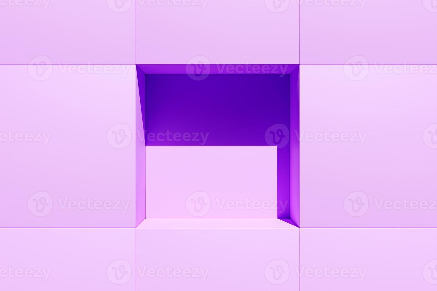 illustration 3d cellule violette vide. formes géométriques simples, fond de mosaïque. concept en nid d'abeille, ruche photo