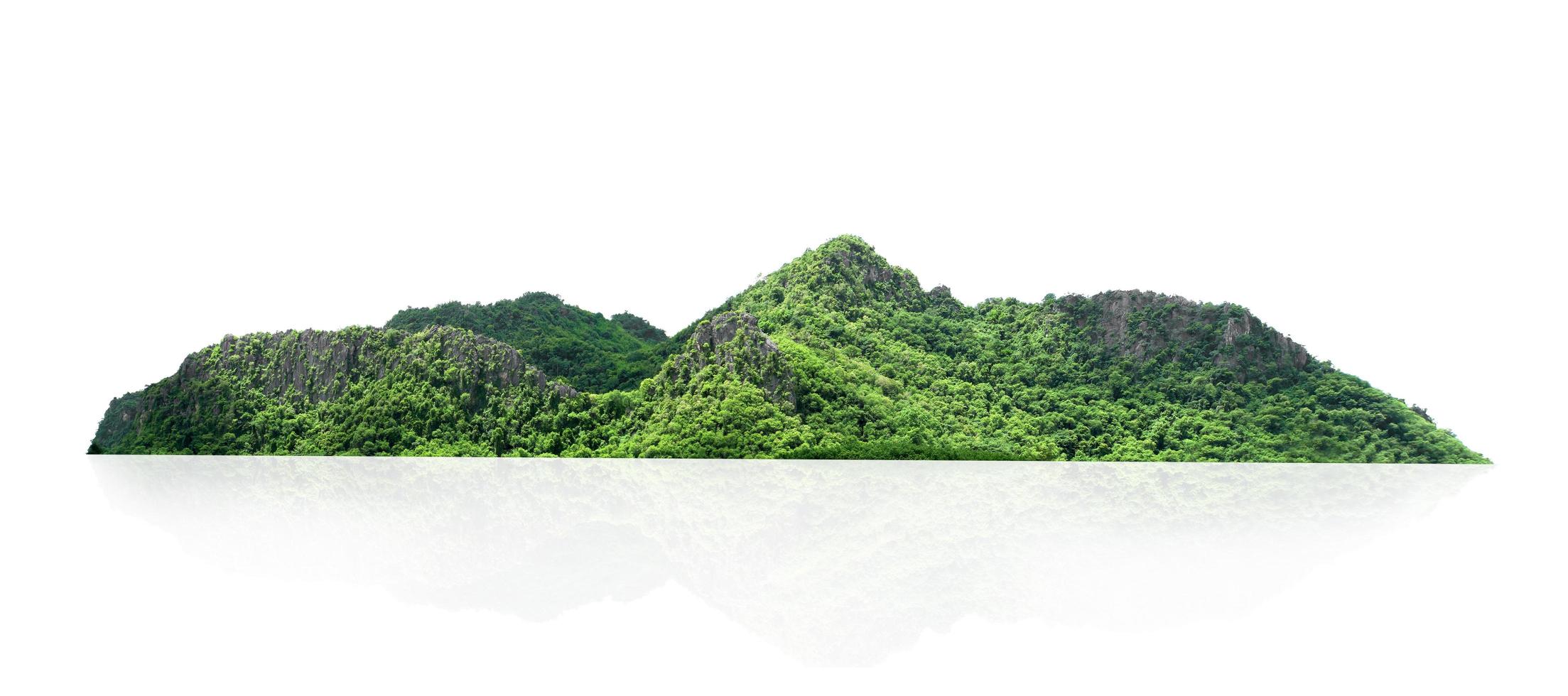 Rock Mountain Hill avec forêt verte isoler sur fond blanc photo