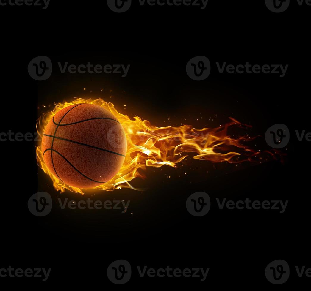 basket-ball en feu sur fond noir photo