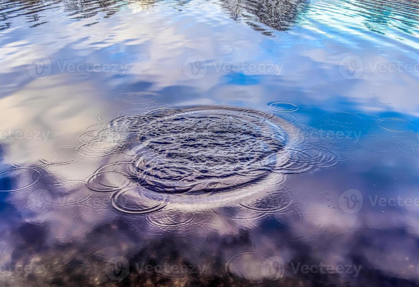 belle eau dans un lac avec des éclaboussures d'eau et des ondulations à la surface avec des nuages et des reflets de ciel bleu photo