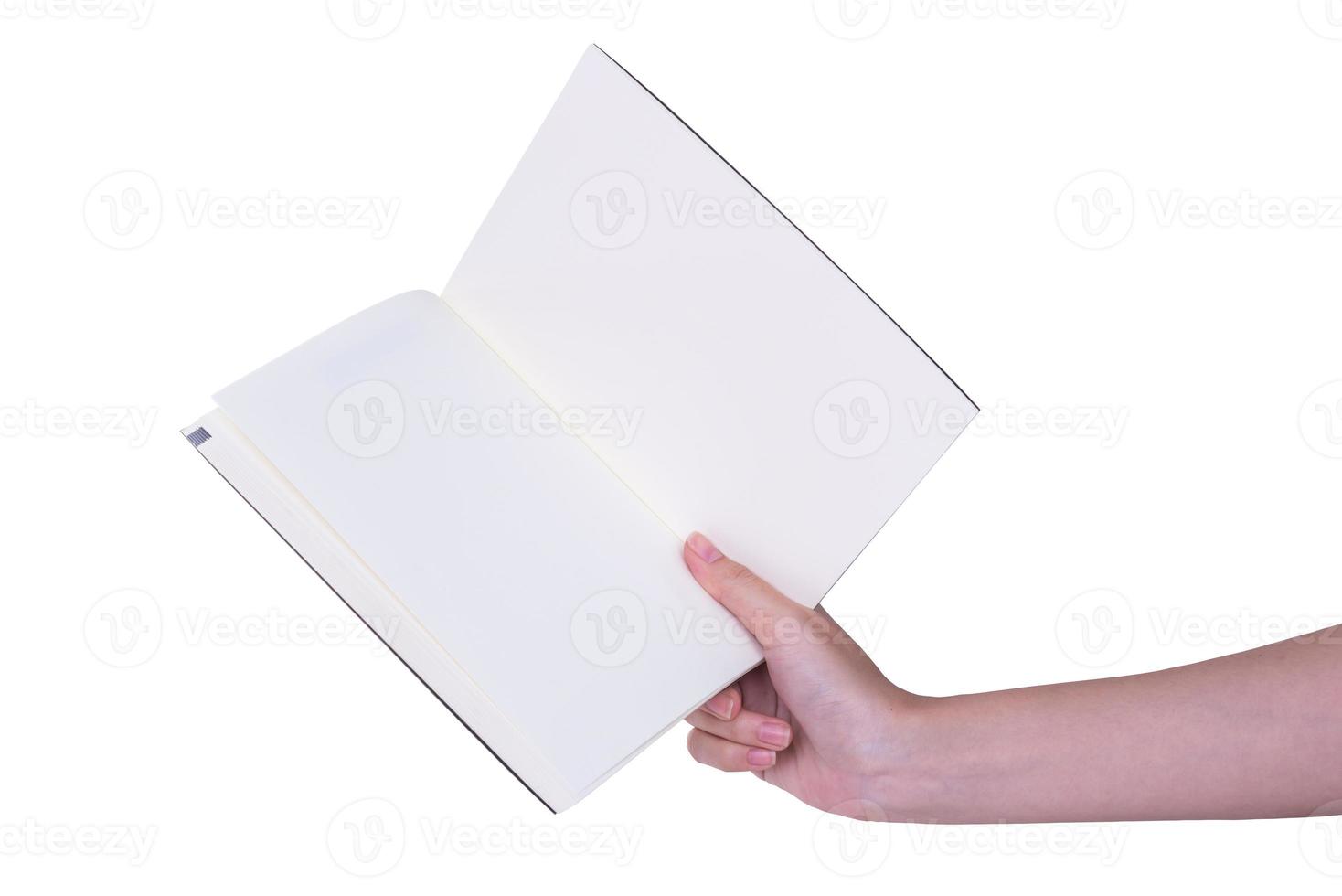 femme (femme) deux mains tiennent un livre vide (vierge) (note, journal) photo
