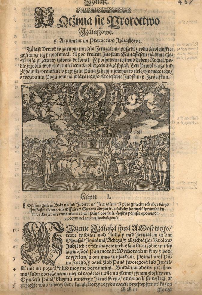 gravure sur bois de la bible du XVIe siècle photo