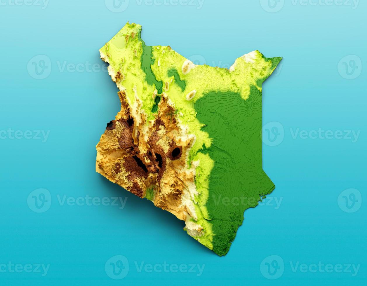 carte du kenya carte de hauteur de couleur en relief ombré sur la mer fond bleu illustration 3d photo