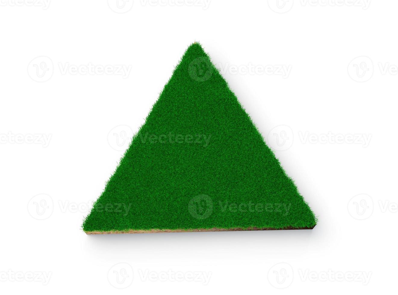 section transversale de la géologie des sols en forme de triangle avec de l'herbe verte, de la boue de terre coupée illustration 3d isolée photo