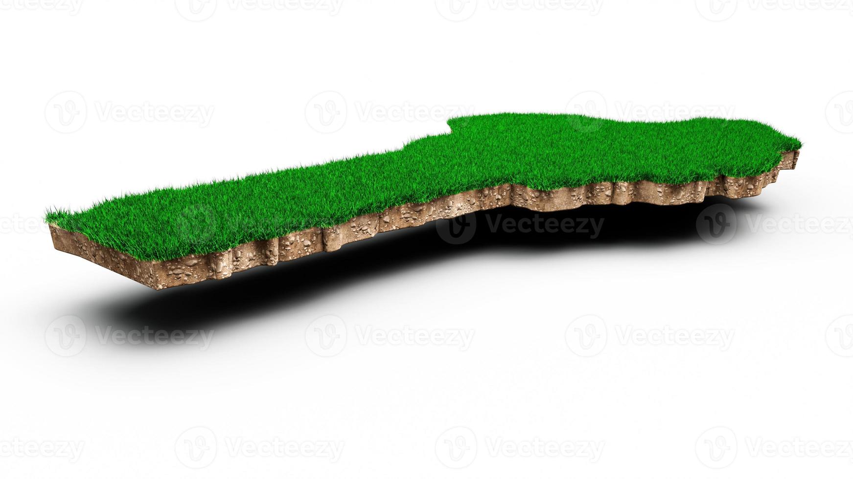 carte du bénin coupe transversale de la géologie des sols avec de l'herbe verte et de la texture du sol rocheux illustration 3d photo