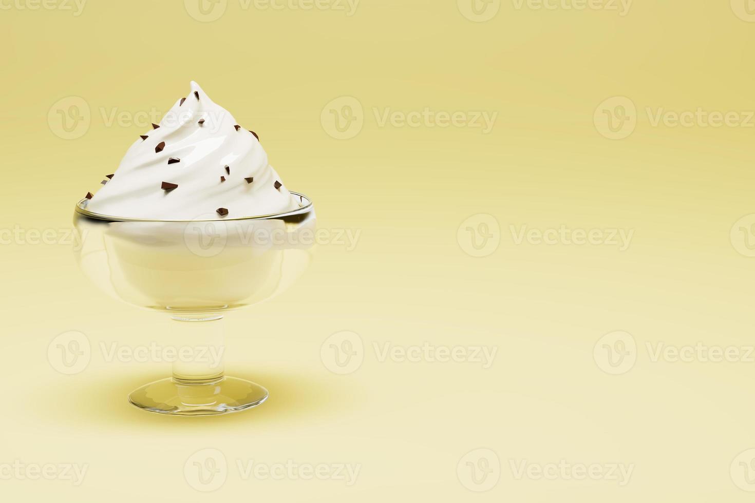crème glacée au chocolat dans un bol en verre rendu 3d. photo