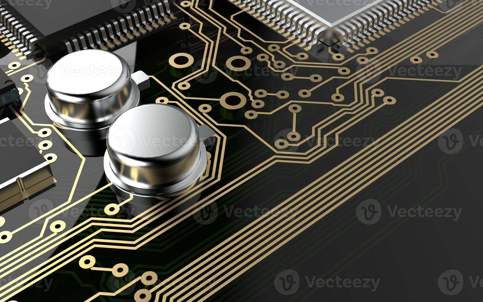 puce de processeur sur une carte de circuit imprimé en rétro-éclairage rouge. illustration 3d sur le thème de la technologie et de la puissance de l'intelligence artificielle. photo