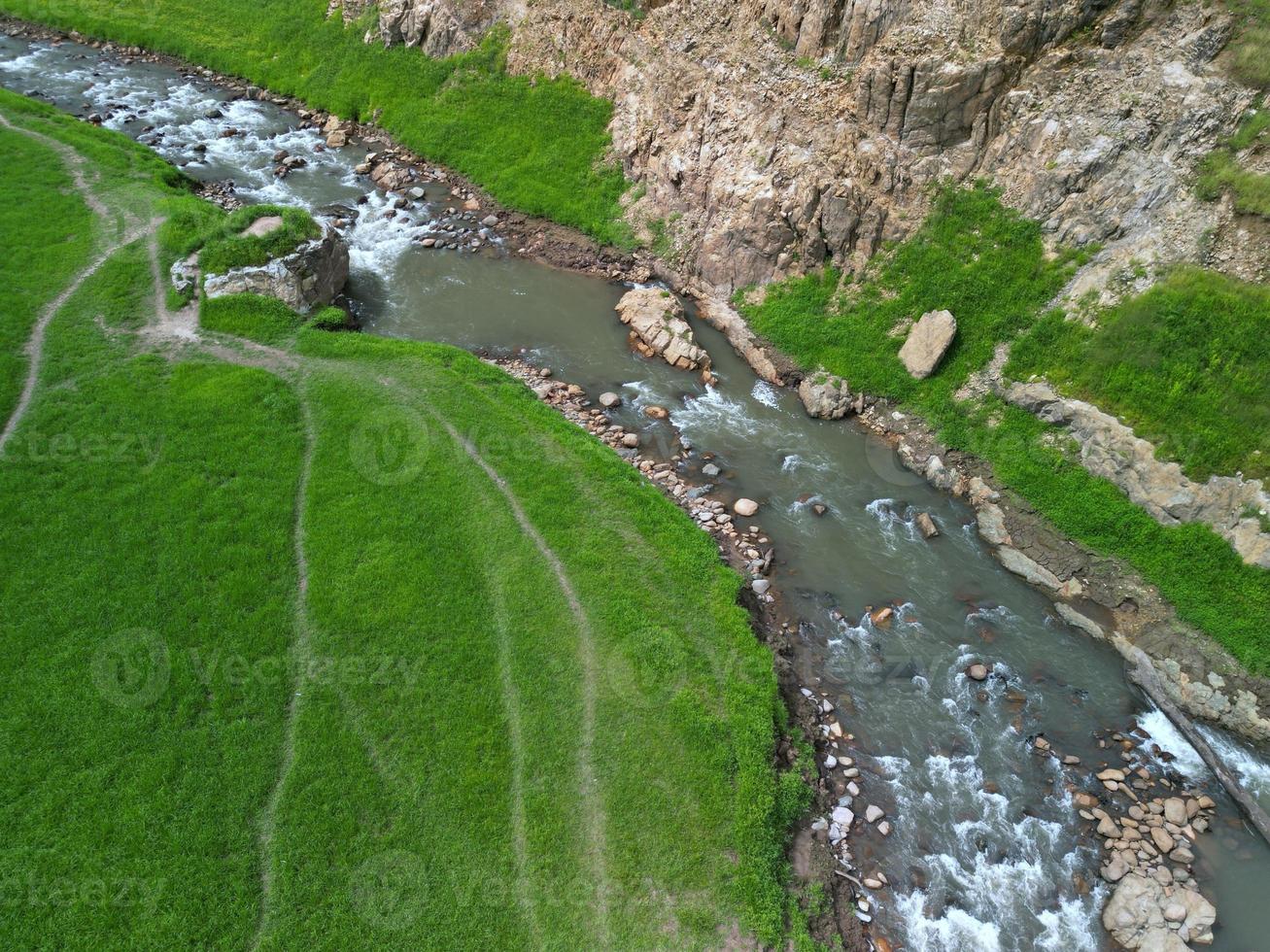 paysage pluvieux de fond de montagne et de rivière photo