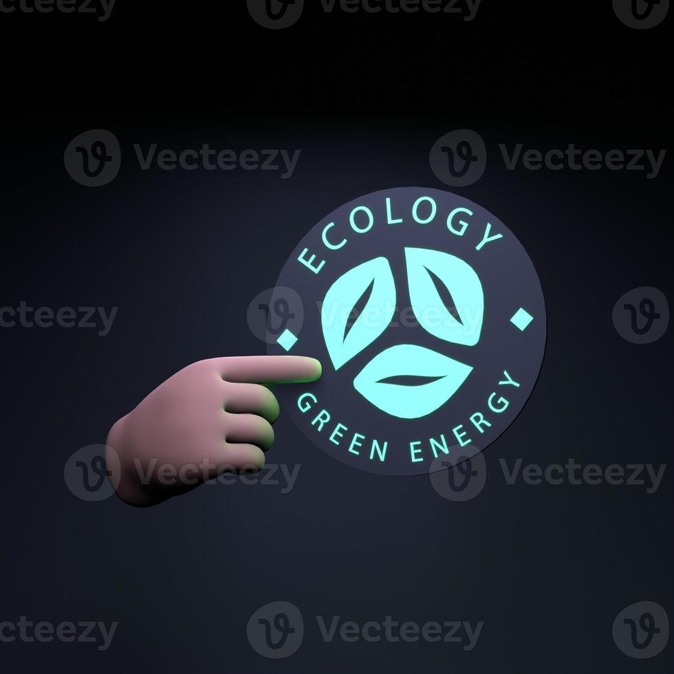 la main tient une icône néon sur le thème de l'éco. écologie et conservation de la planète. illustration de rendu 3d. photo