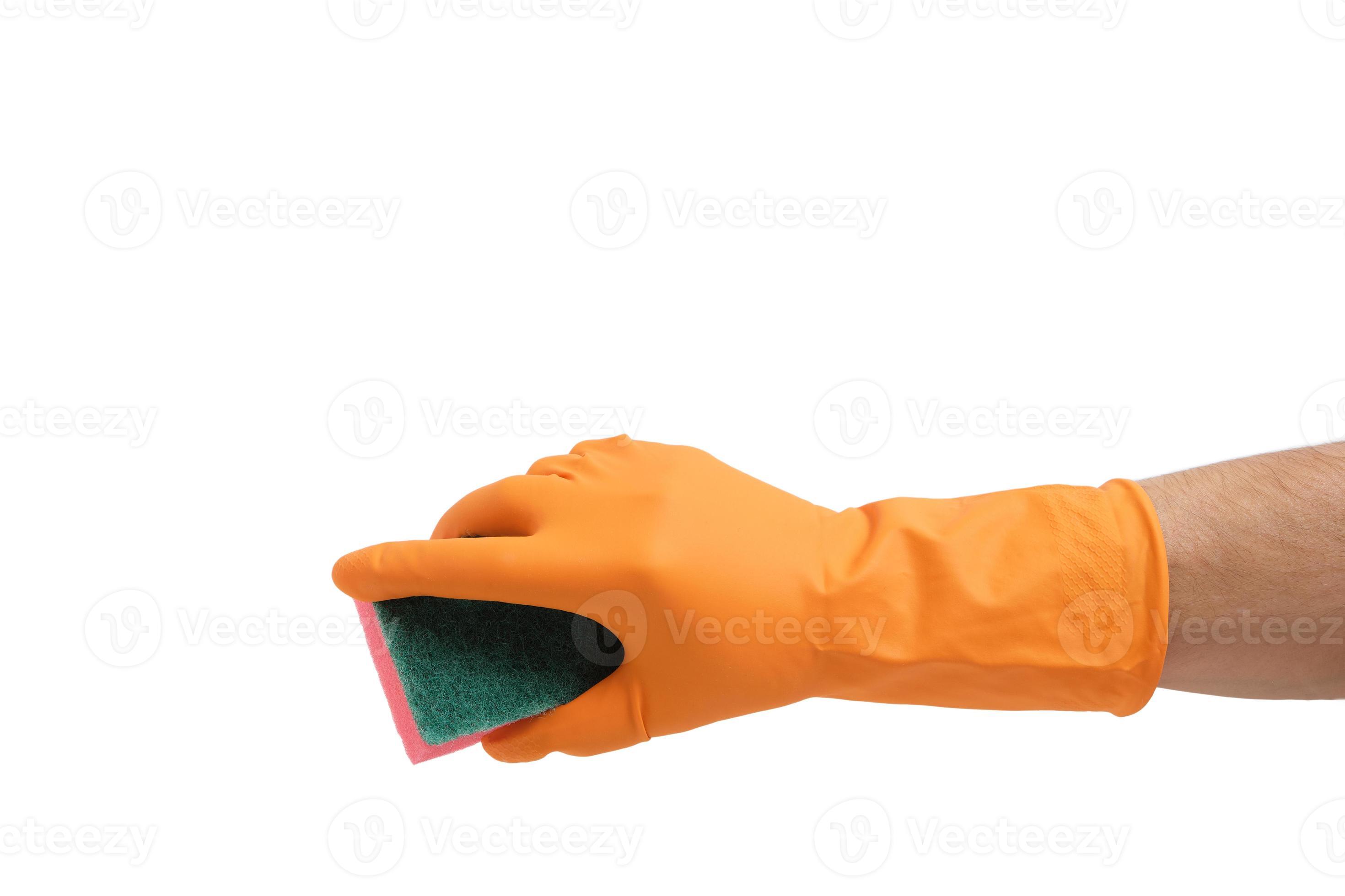 main dans un gant avec une éponge pour un nettoyage humide sur fond blanc.  10997966 Photo de stock chez Vecteezy