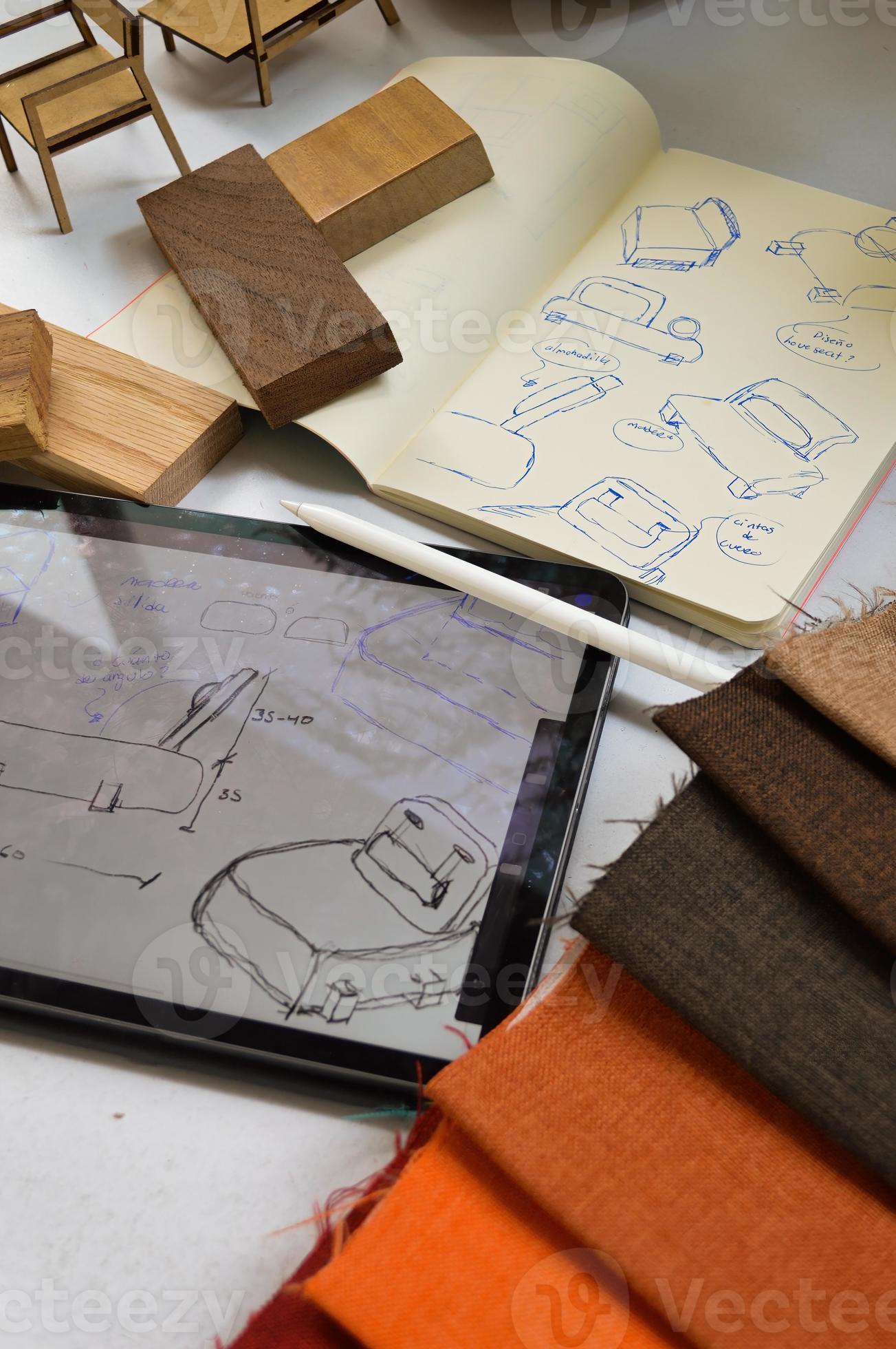 design de mobilier, dessin numérique sur tablette et analogique