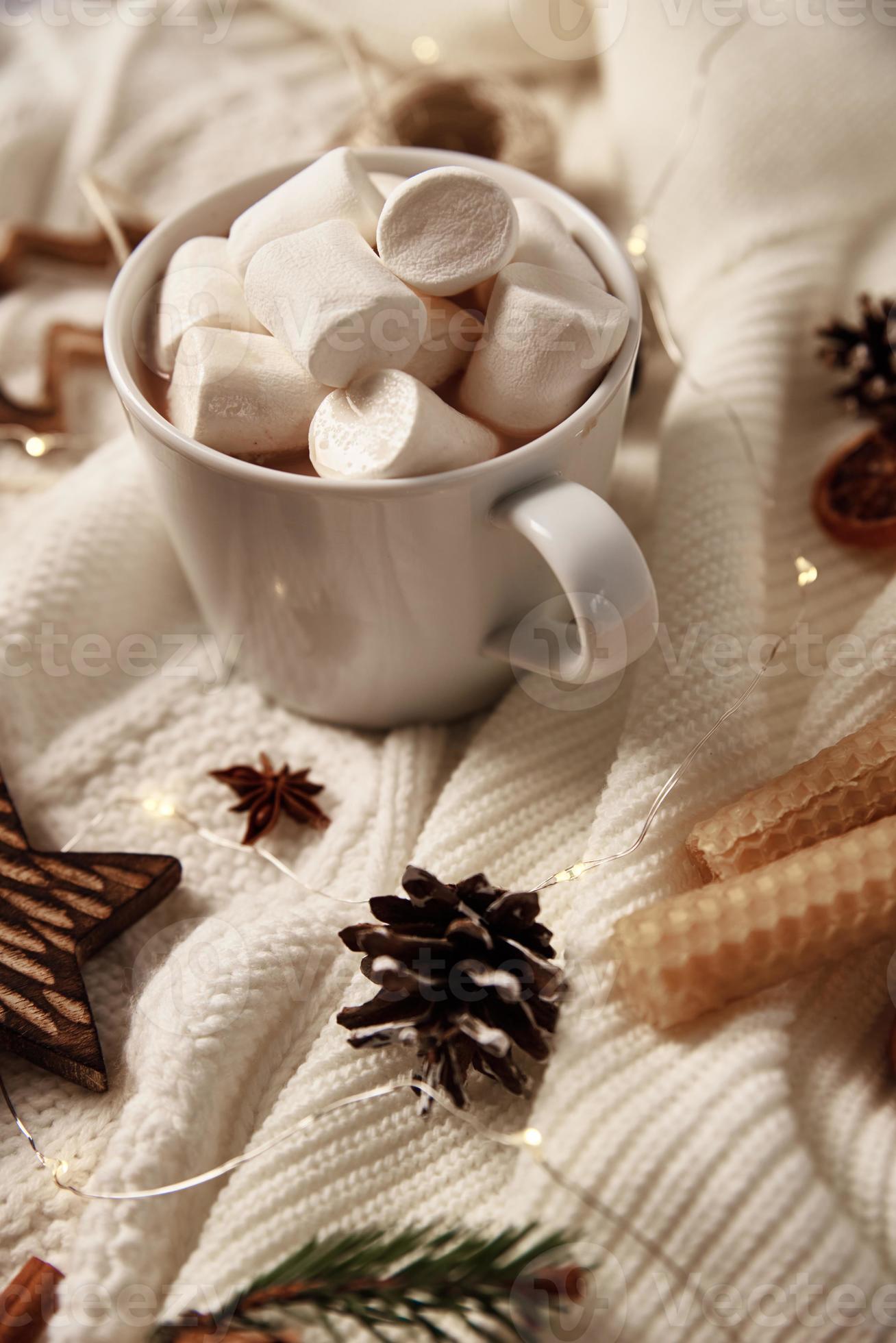 chocolat chaud avec guimauve et décorations de noël. maison confortable  d'hiver 13052688 Photo de stock chez Vecteezy