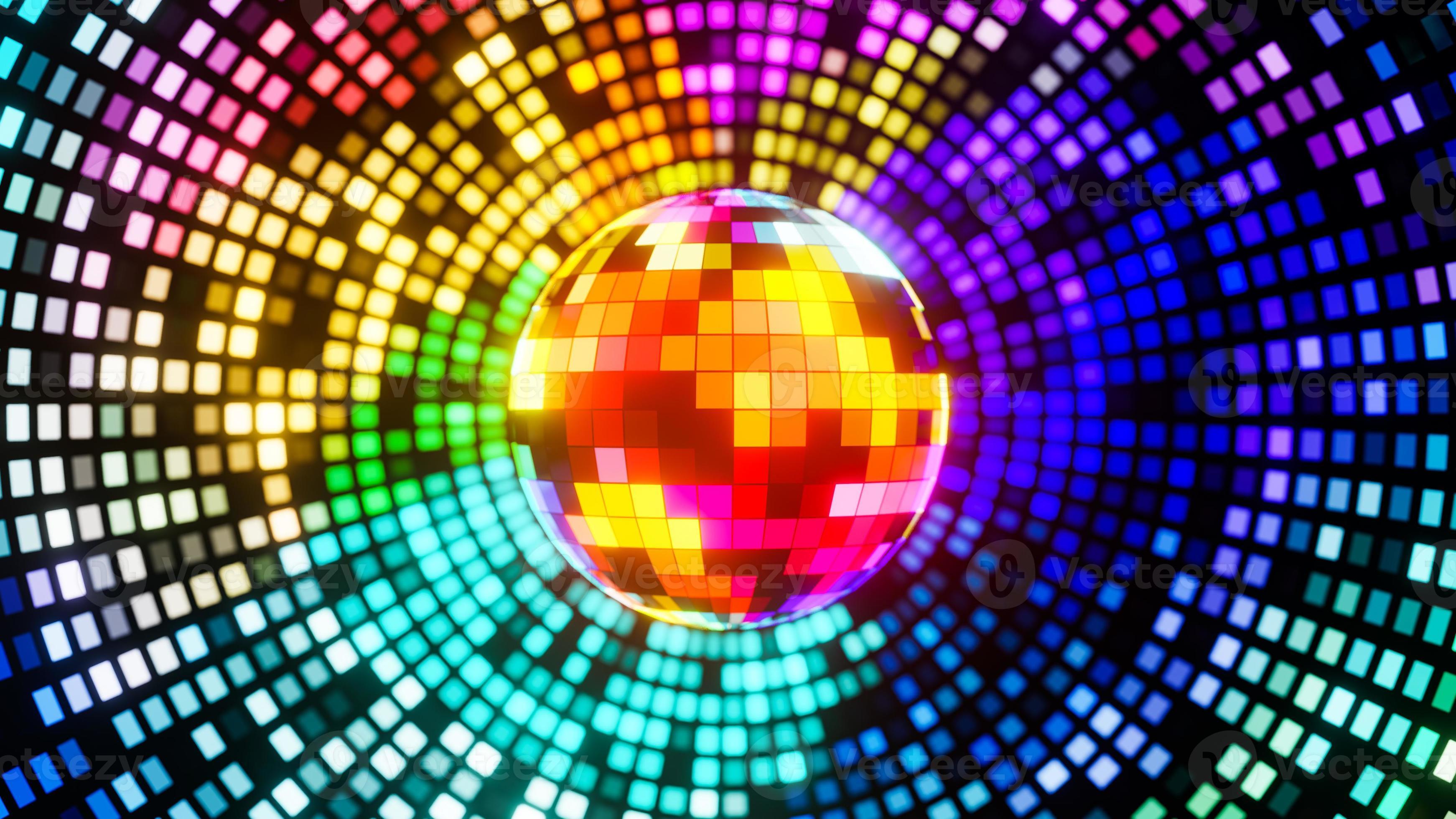 une boule disco lumineuse aux reflets multicolores sur le mur