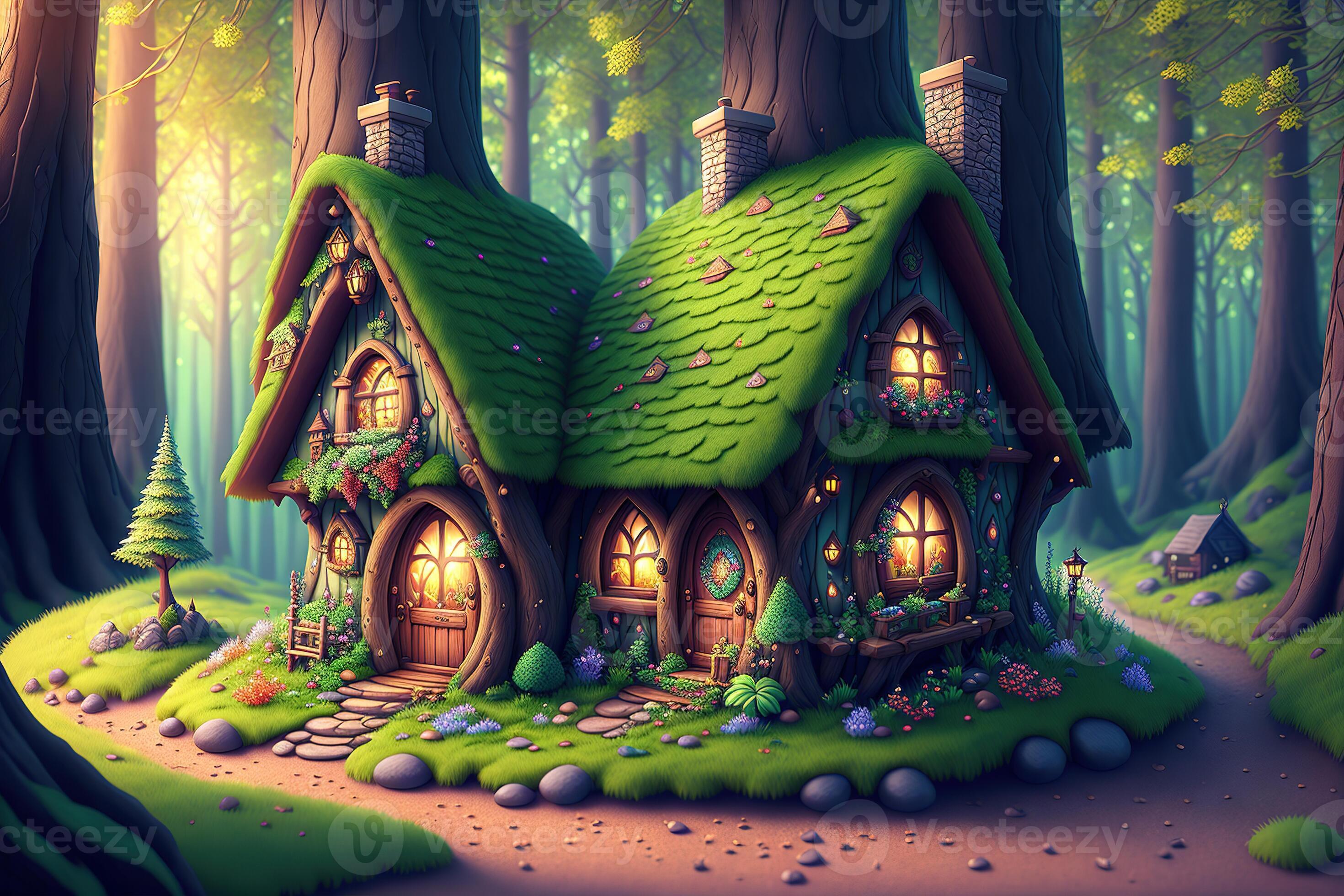 Maison De Fée Verte Dans La Forêt