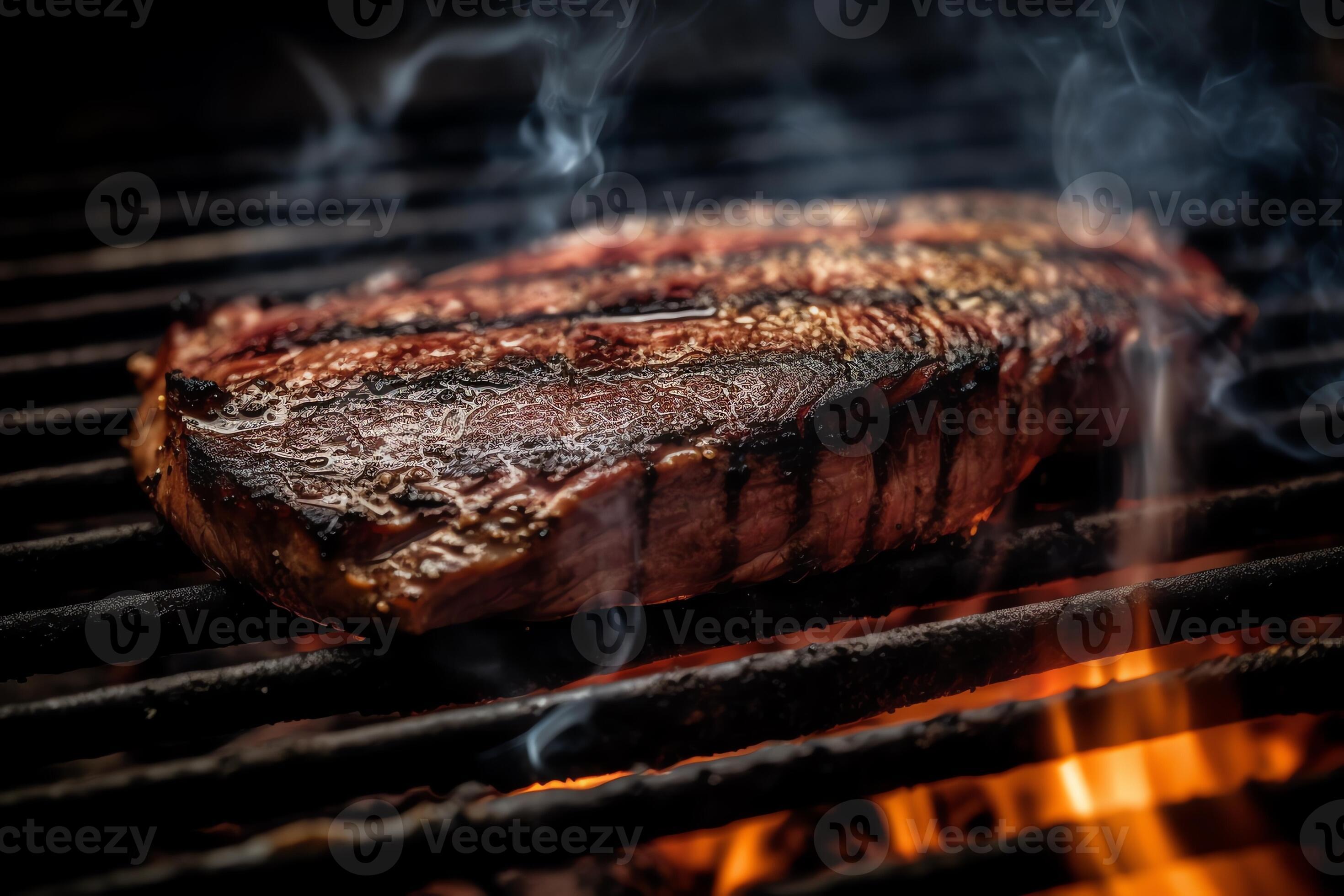 un barbecue grillé pointe de poitrine Viande sur gril grille avec Feu  fermer vue technologie. ai généré 23359587 Photo de stock chez Vecteezy