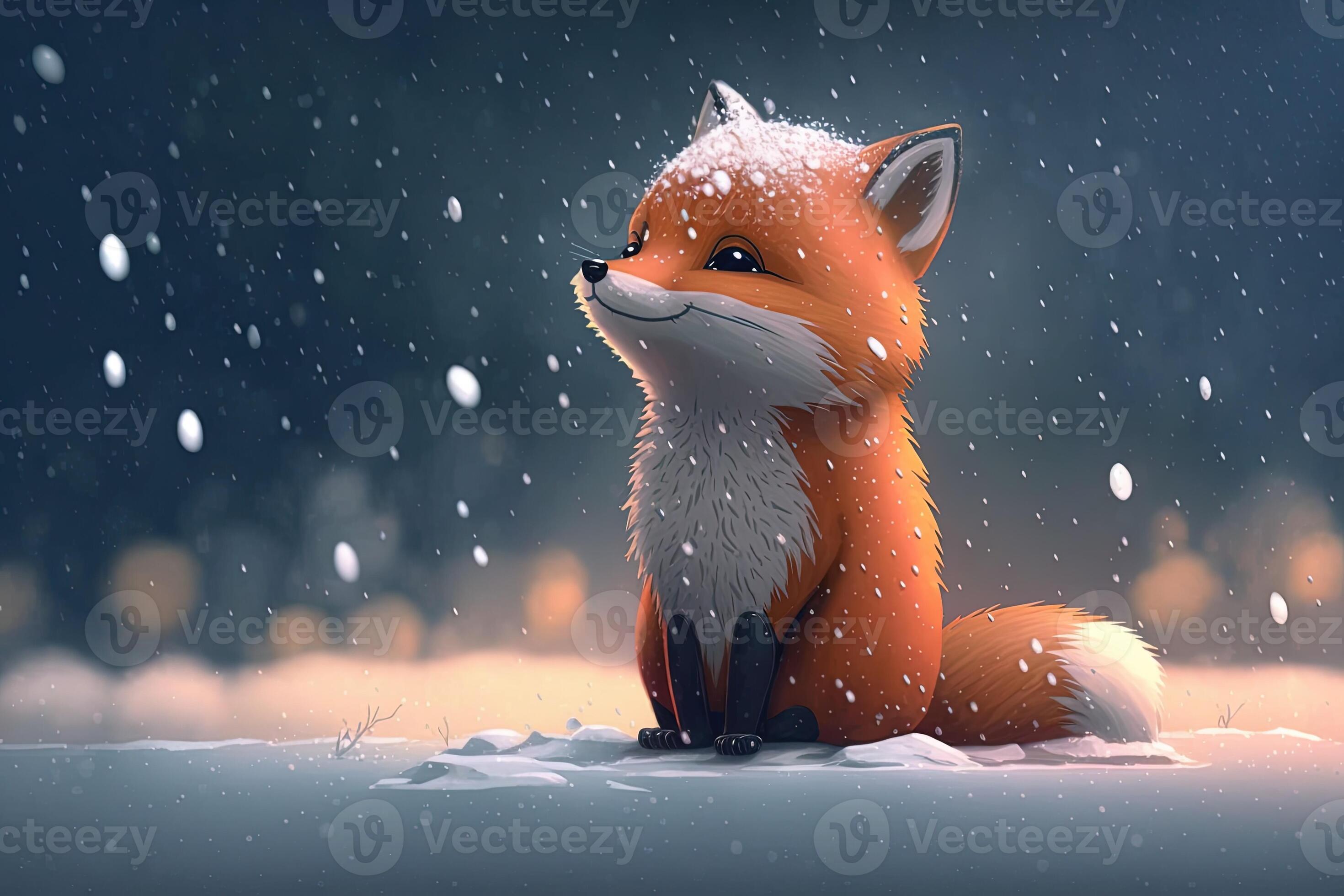 mignonne rouge Renard bébé dessin animé onirique dans neige, hiver,  génératif ai. animal et paysage concept. 23570794 Photo de stock chez  Vecteezy