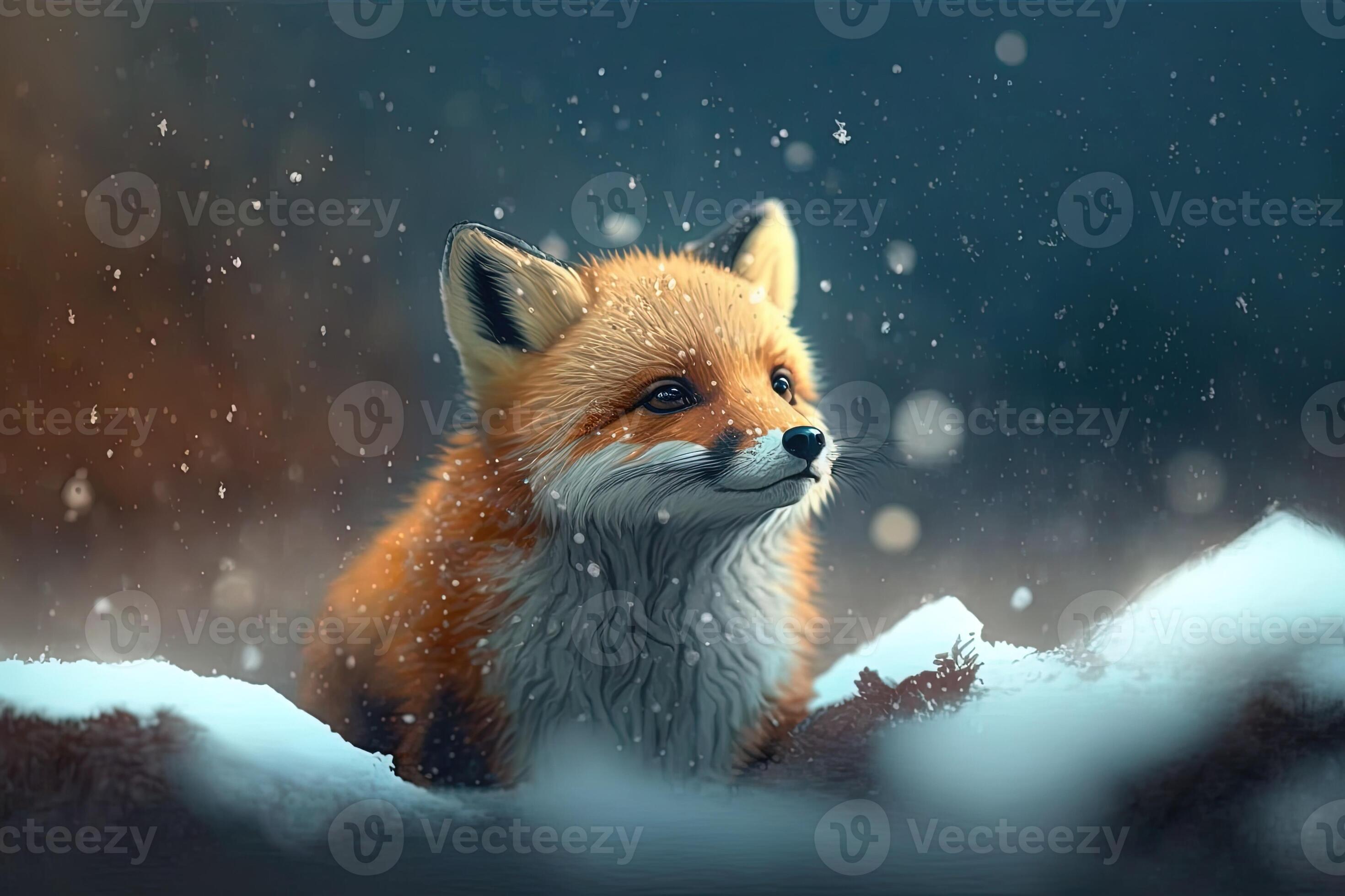 mignonne rouge Renard bébé dessin animé onirique dans neige, hiver,  génératif ai. animal et paysage concept. 23570794 Photo de stock chez  Vecteezy