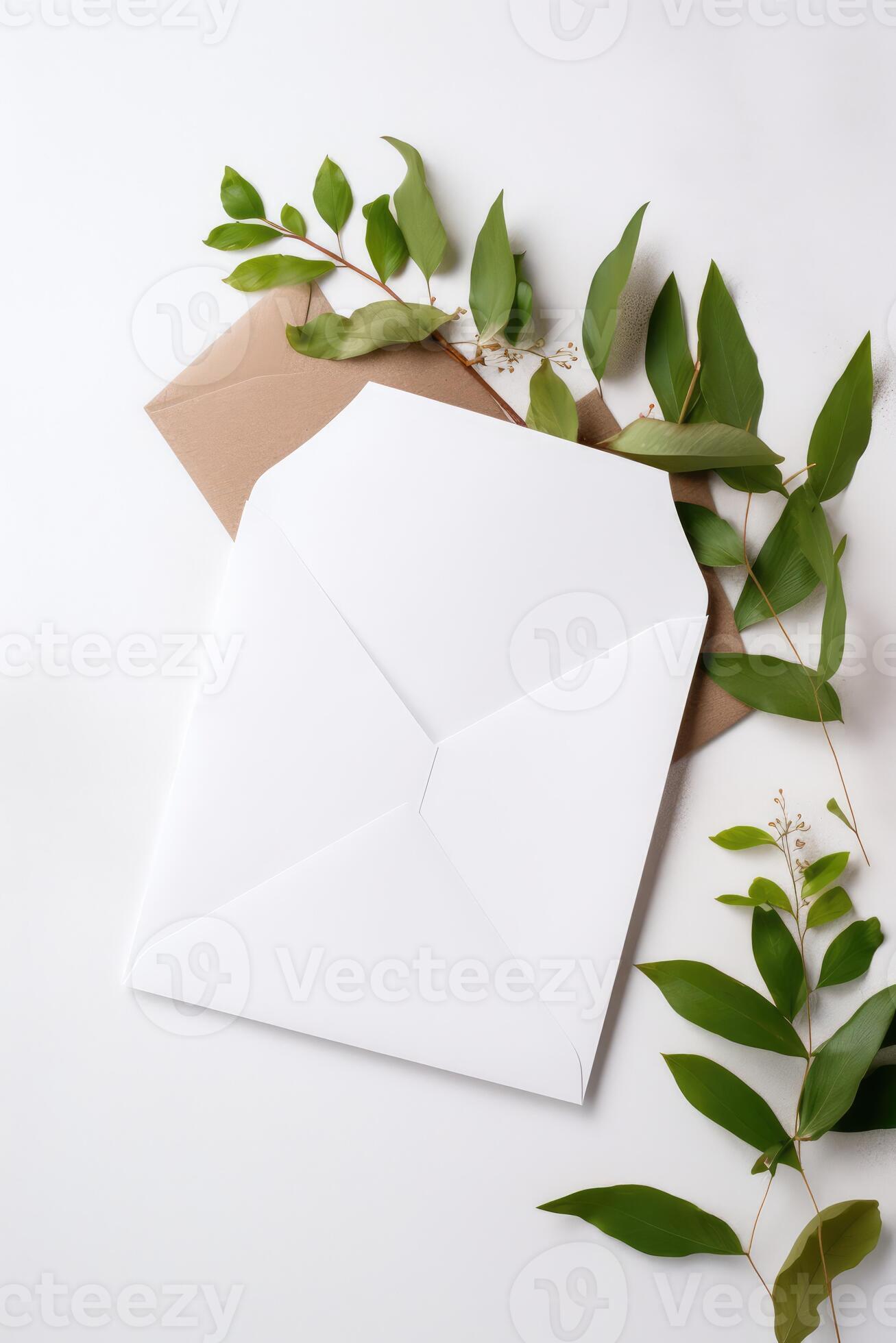 Branche D'eucalyptus Et Enveloppe Verte Avec Espace De Copie