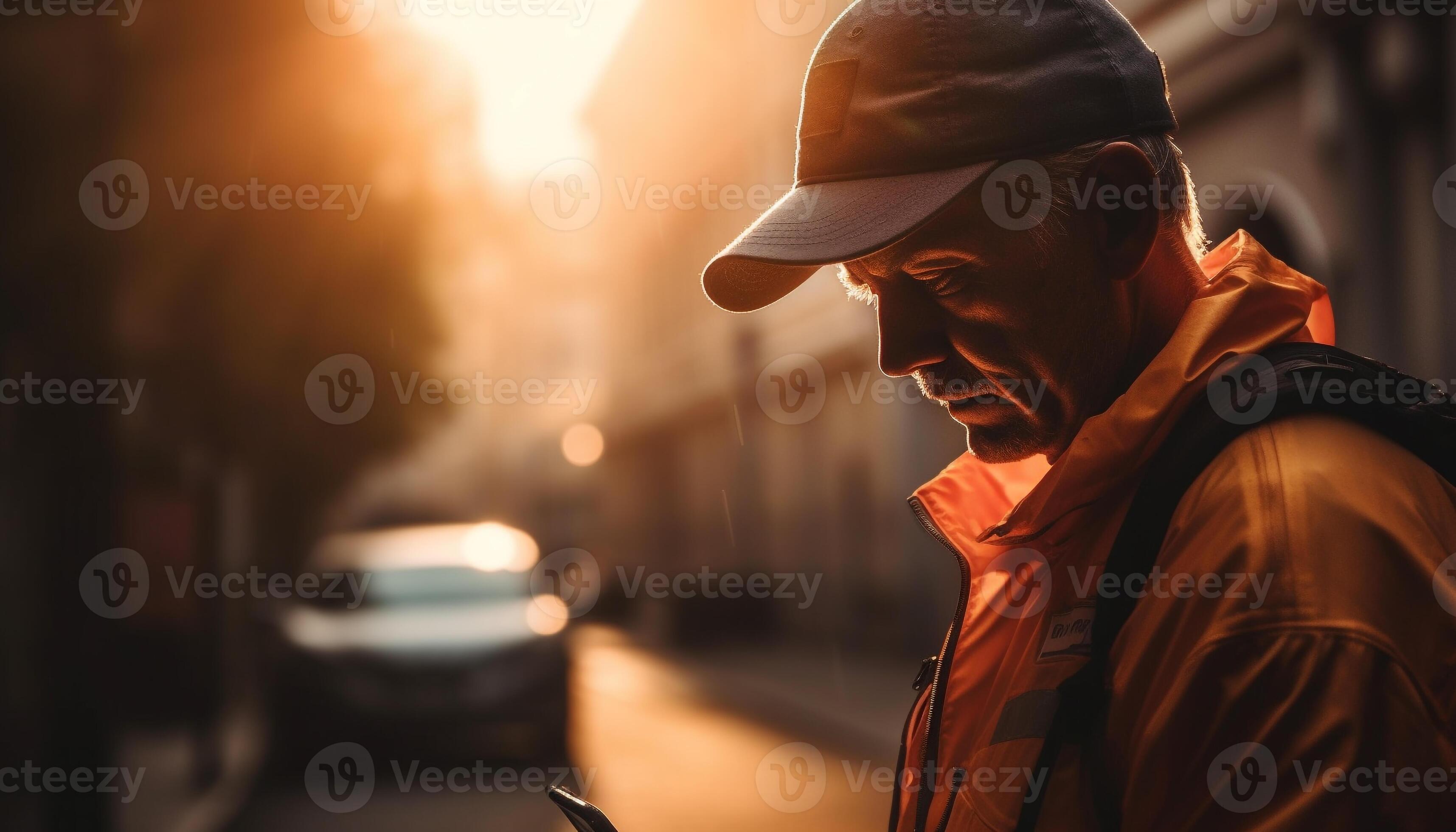 une homme conduite une voiture à nuit, attendre pour le le coucher du soleil  généré par ai 27734851 Photo de stock chez Vecteezy