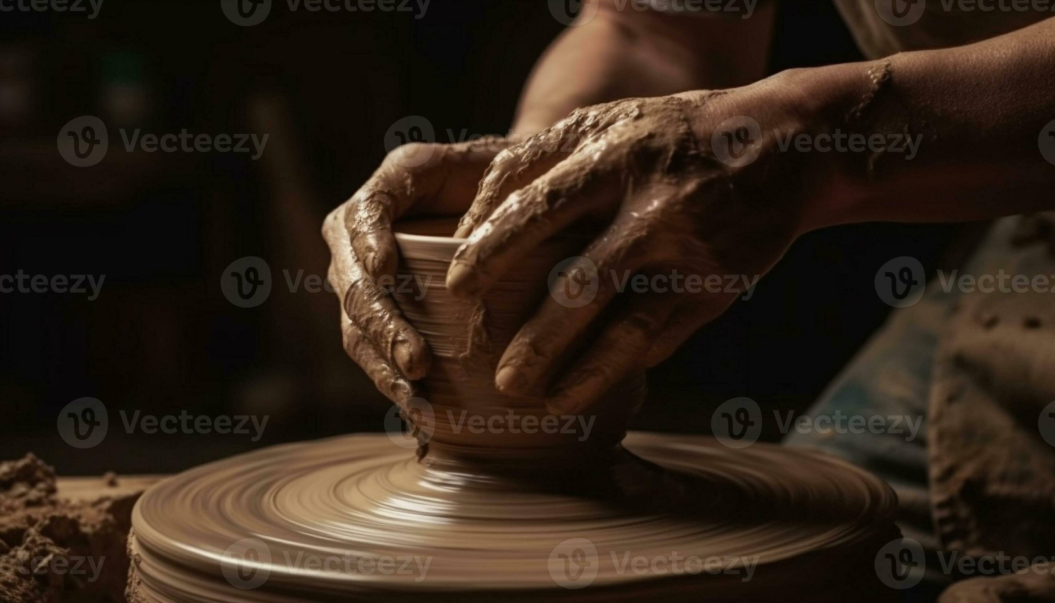 artisan tournant humide argile sur poterie roue, façonner création