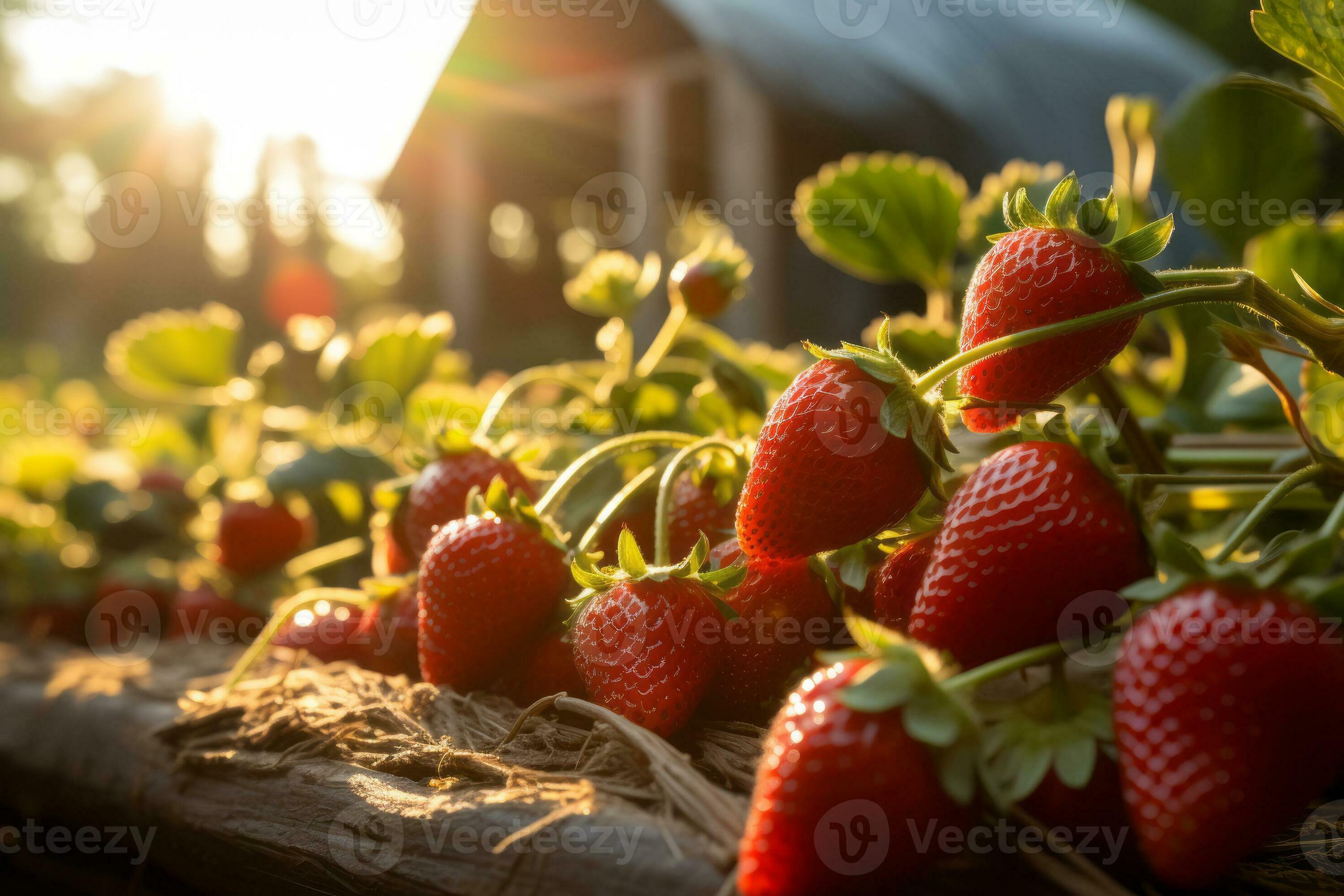 fraise des champs ultra détaillé Regardez de face à le Soleil. ai