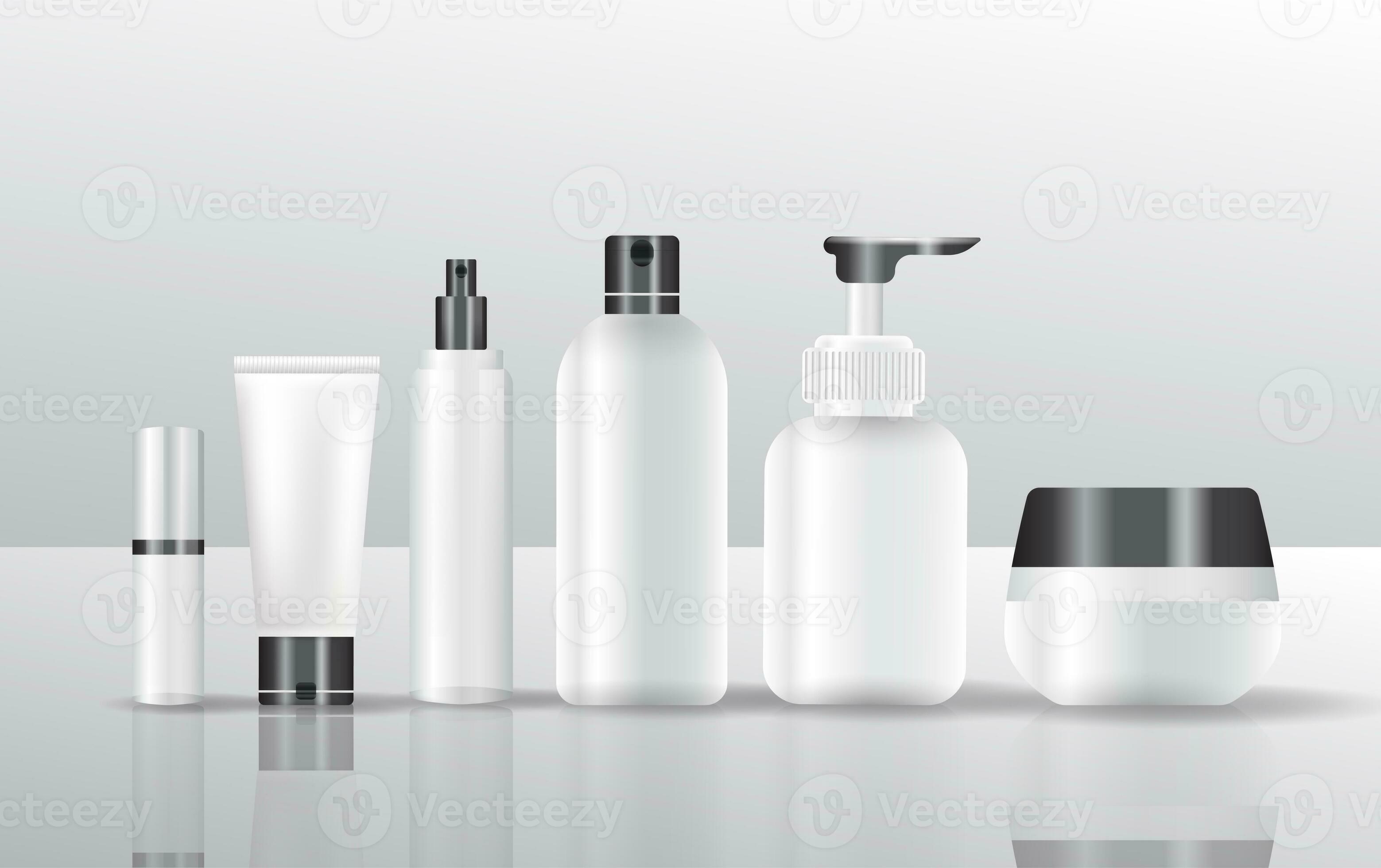 ensemble vecteur Vide modèles de vide et nettoyer blanc Plastique  conteneurs bouteilles avec vaporisateur, distributeur et compte-gouttes,  crème pot, tube. cosmétique emballer. 25949759 Photo de stock chez Vecteezy