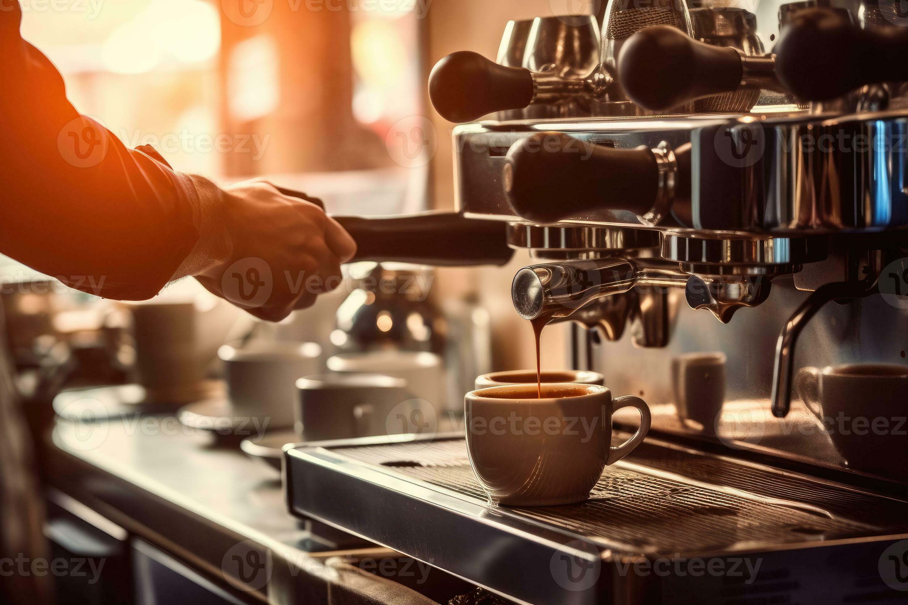 une barista prépare une cappuccino, avec vapeur de le Expresso machine  enveloppant lui. génératif ai 26809174 Photo de stock chez Vecteezy