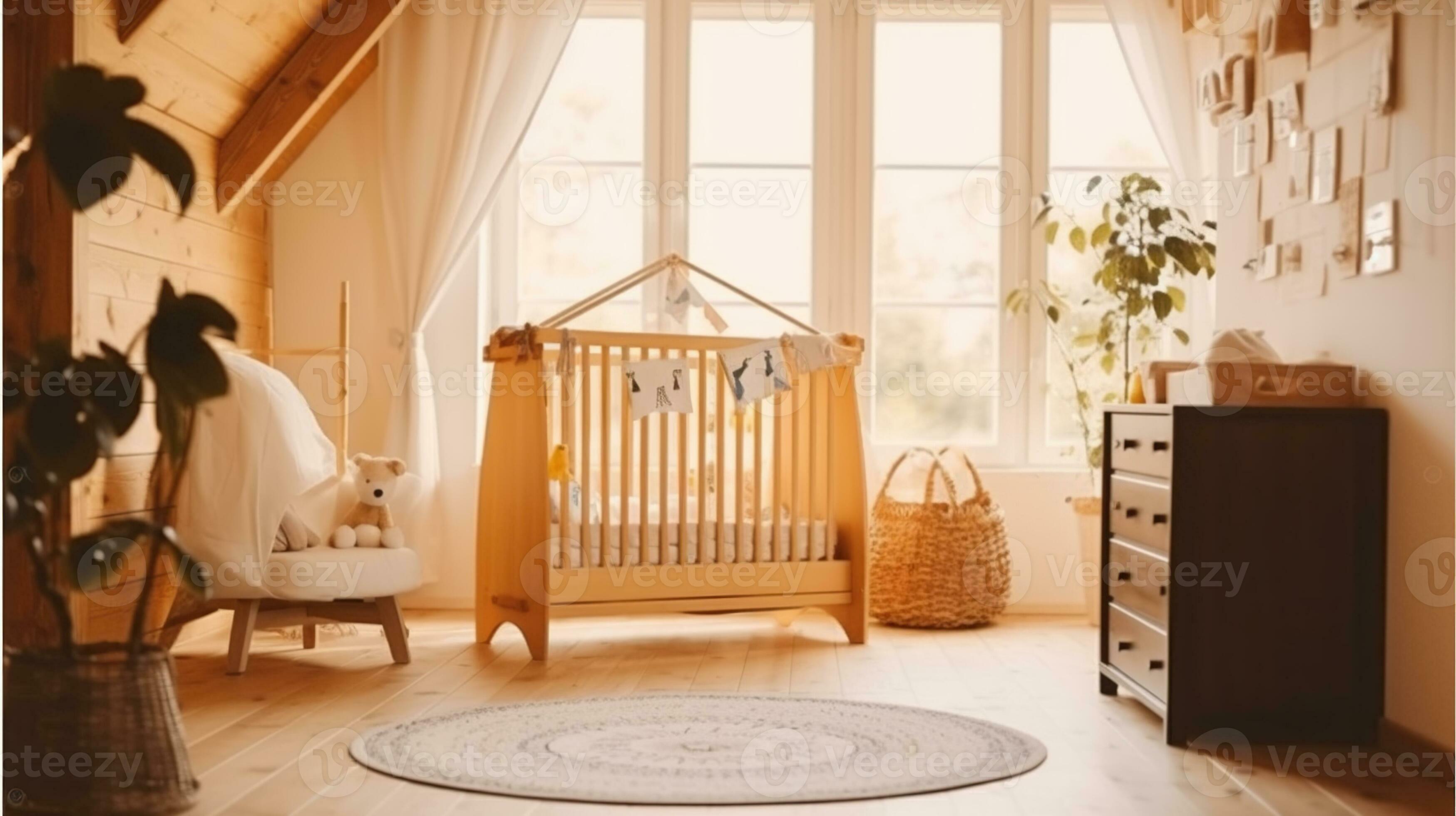 chalet bébé chambre intérieur avec confortable berceau lit