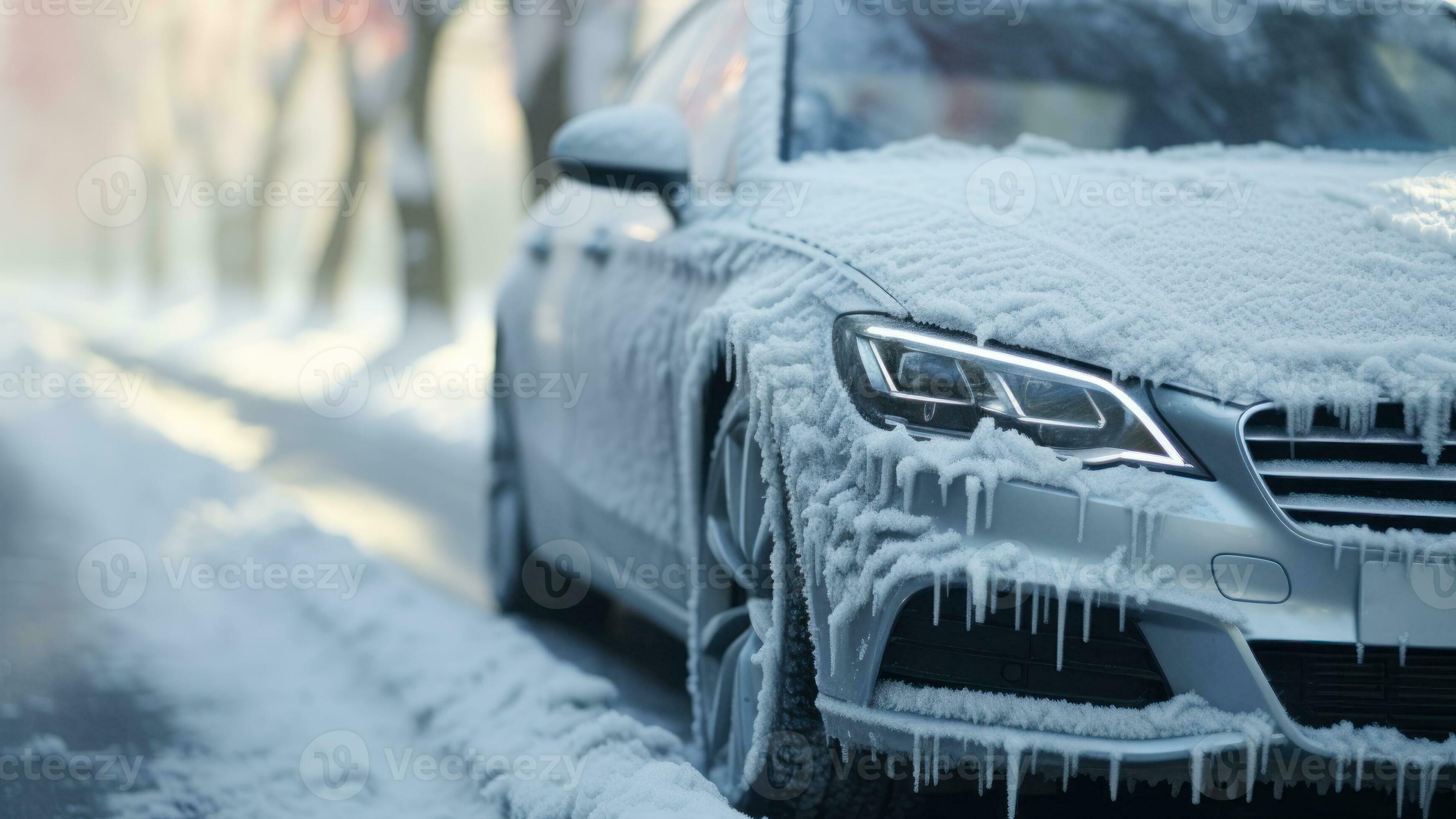 gelé voiture couvert avec gel, hiver mal temps génératif ai