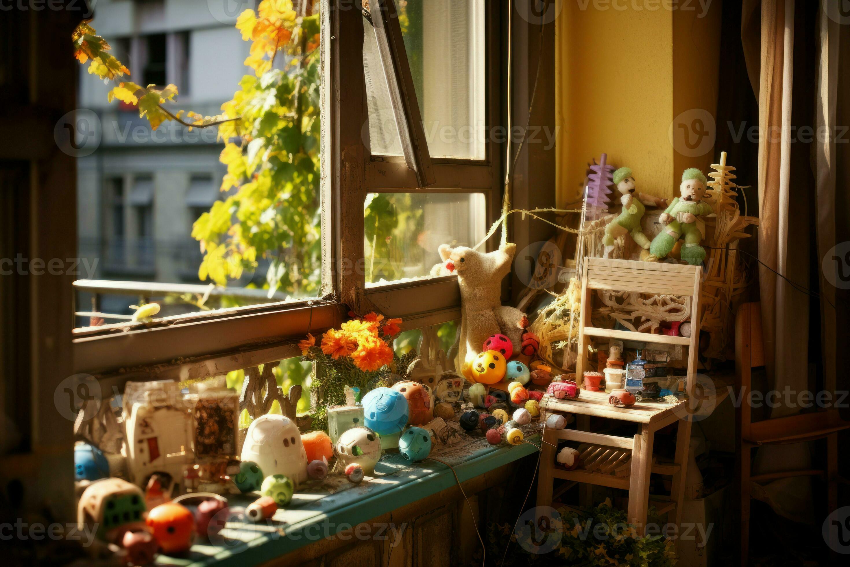 balcon fenêtre les enfants jouets. produire ai 27736806 Photo de stock chez  Vecteezy