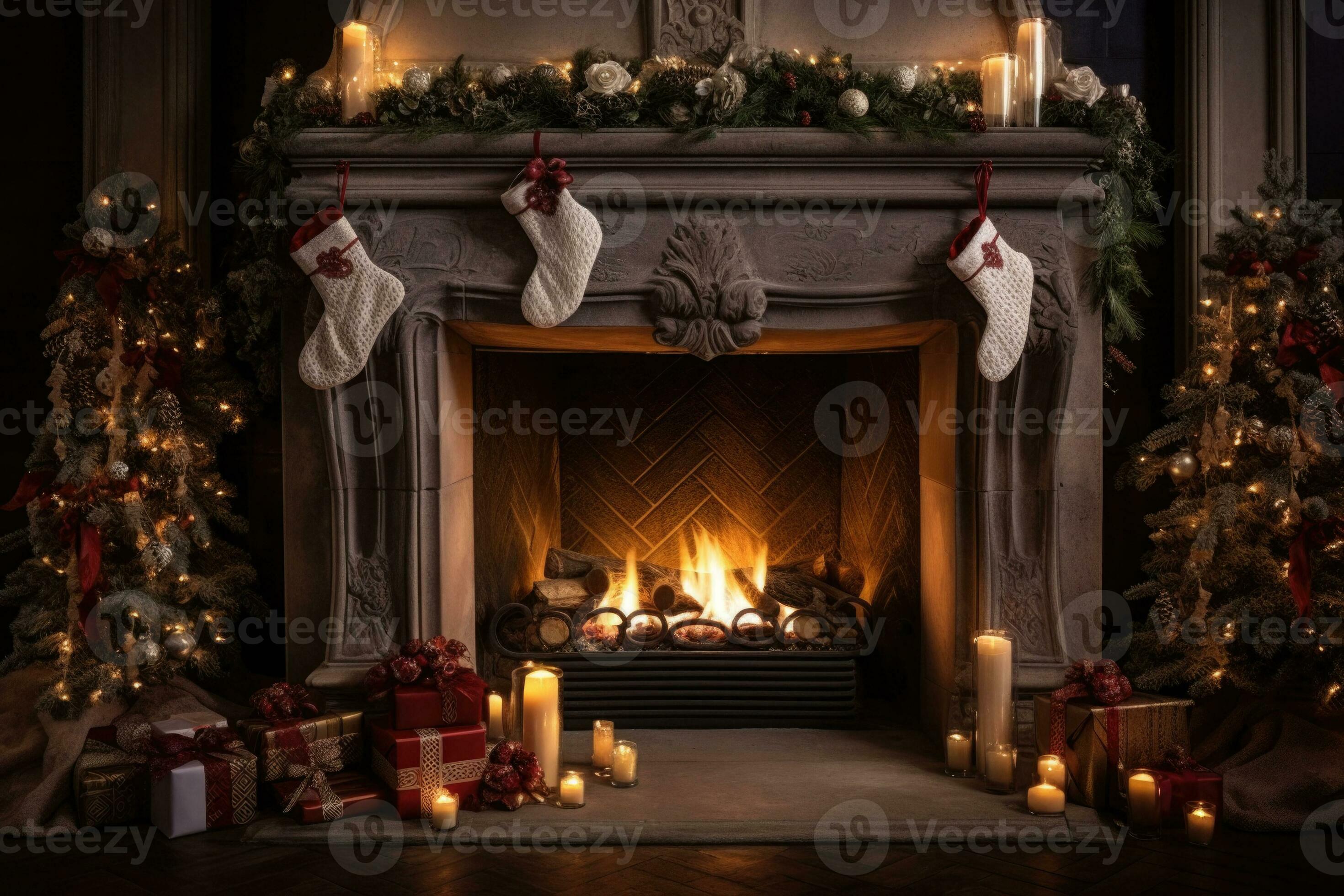 brûlant bougie Noël décoration sur en bois Contexte 32468377 Photo de stock  chez Vecteezy