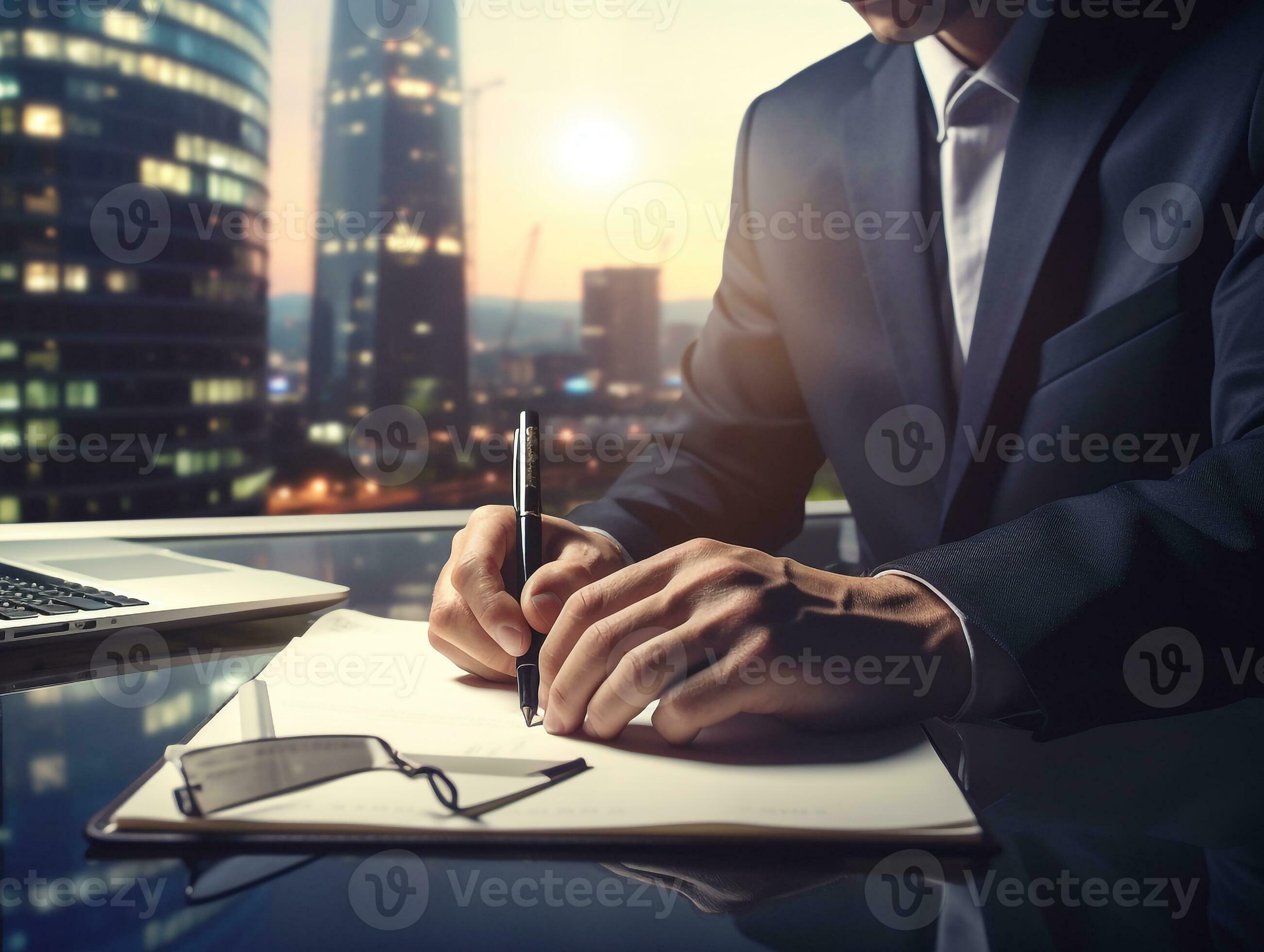 homme d'affaire en utilisant carnet sur table dans le Bureau