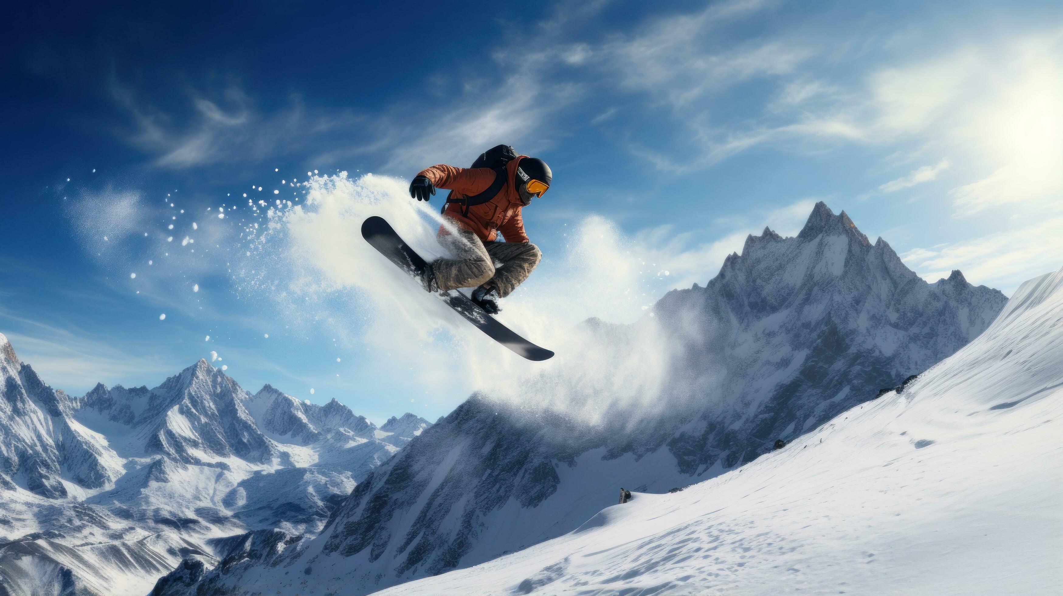 homme dans ski des lunettes de protection monte une snowboard de une  neigeux Montagne 29560546 Photo de stock chez Vecteezy