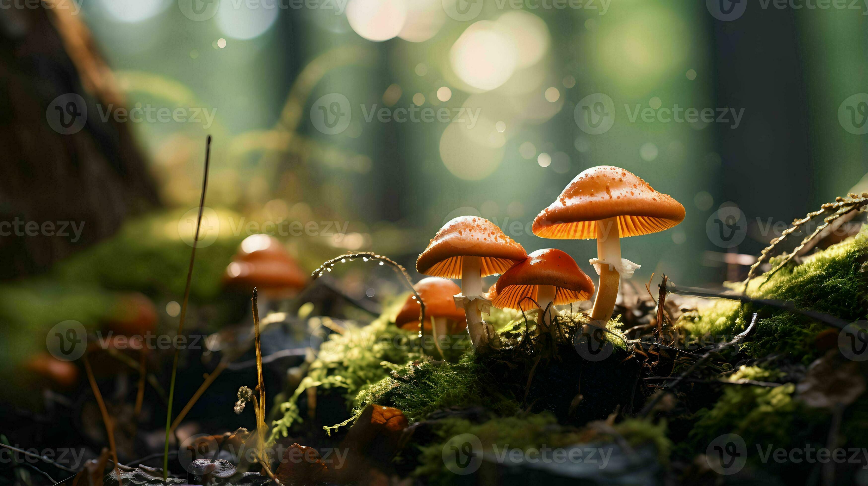 champignons dans le forêt après le pluie. comestible et toxique