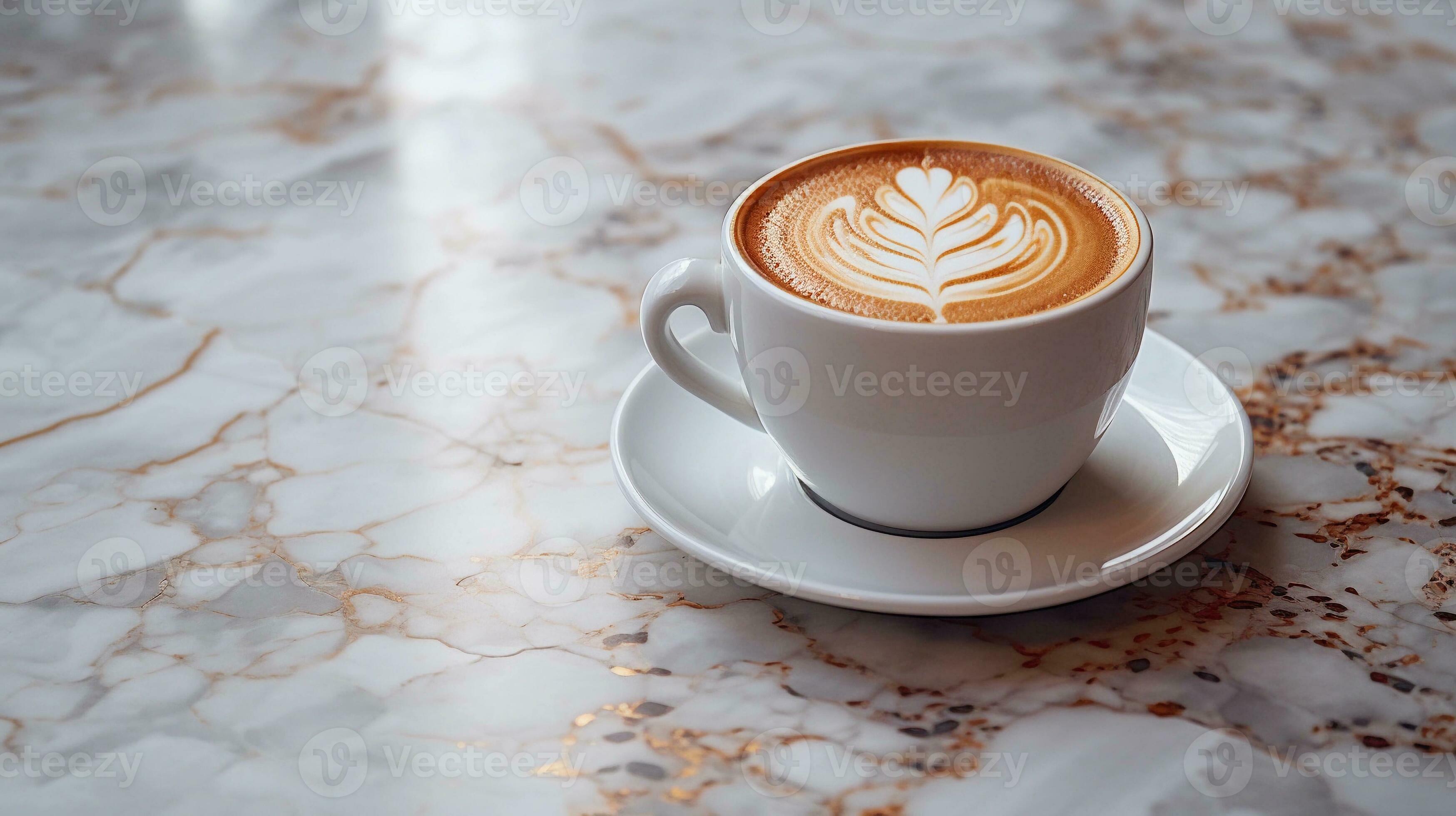 une fermer coup de une cappuccino tasse rempli avec riche, mousseux café  contre une texturé marbre surface. ai généré 30632721 Photo de stock chez  Vecteezy