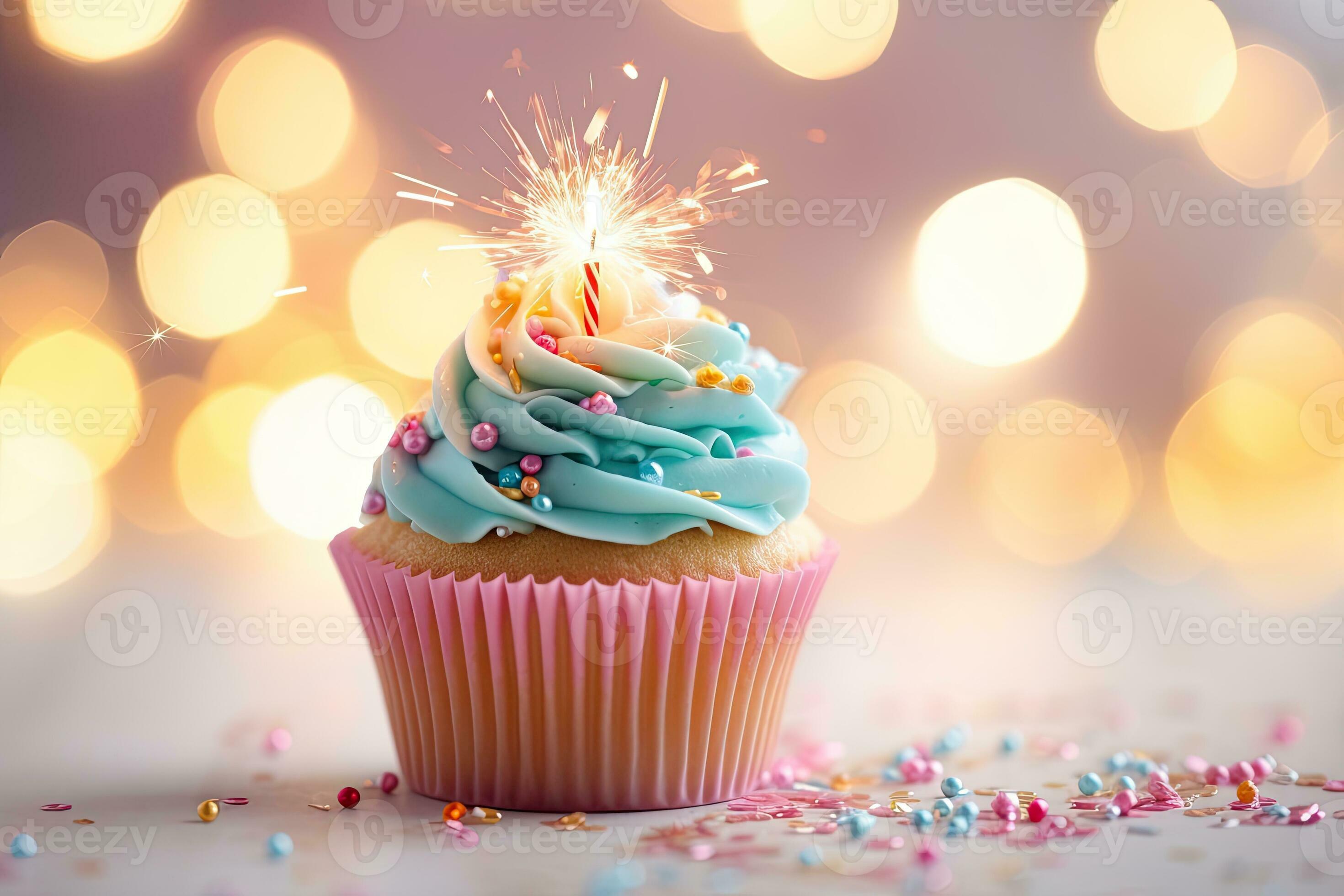 délicieux anniversaire petit gâteau avec cierge magique sur bokeh  arrière-plan, délicieux anniversaire petit gâteau sur table sur lumière  arrière-plan, ai généré 32057331 Photo de stock chez Vecteezy