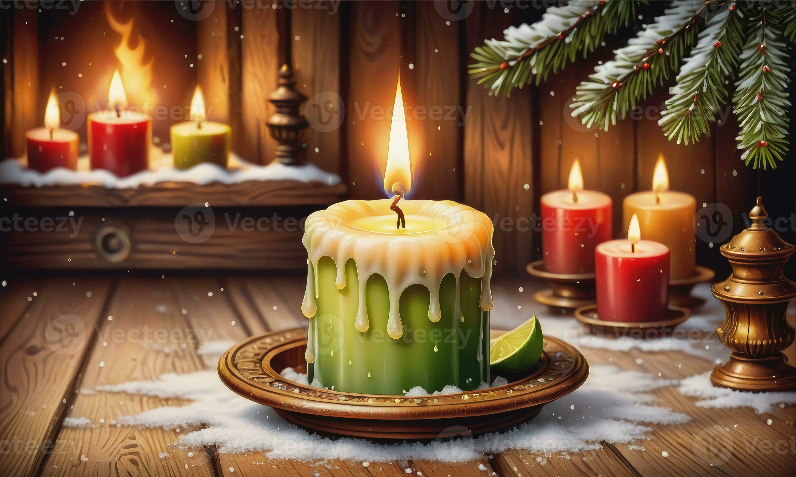 brûlant bougie Noël décoration sur en bois Contexte 32468349 Photo de stock  chez Vecteezy