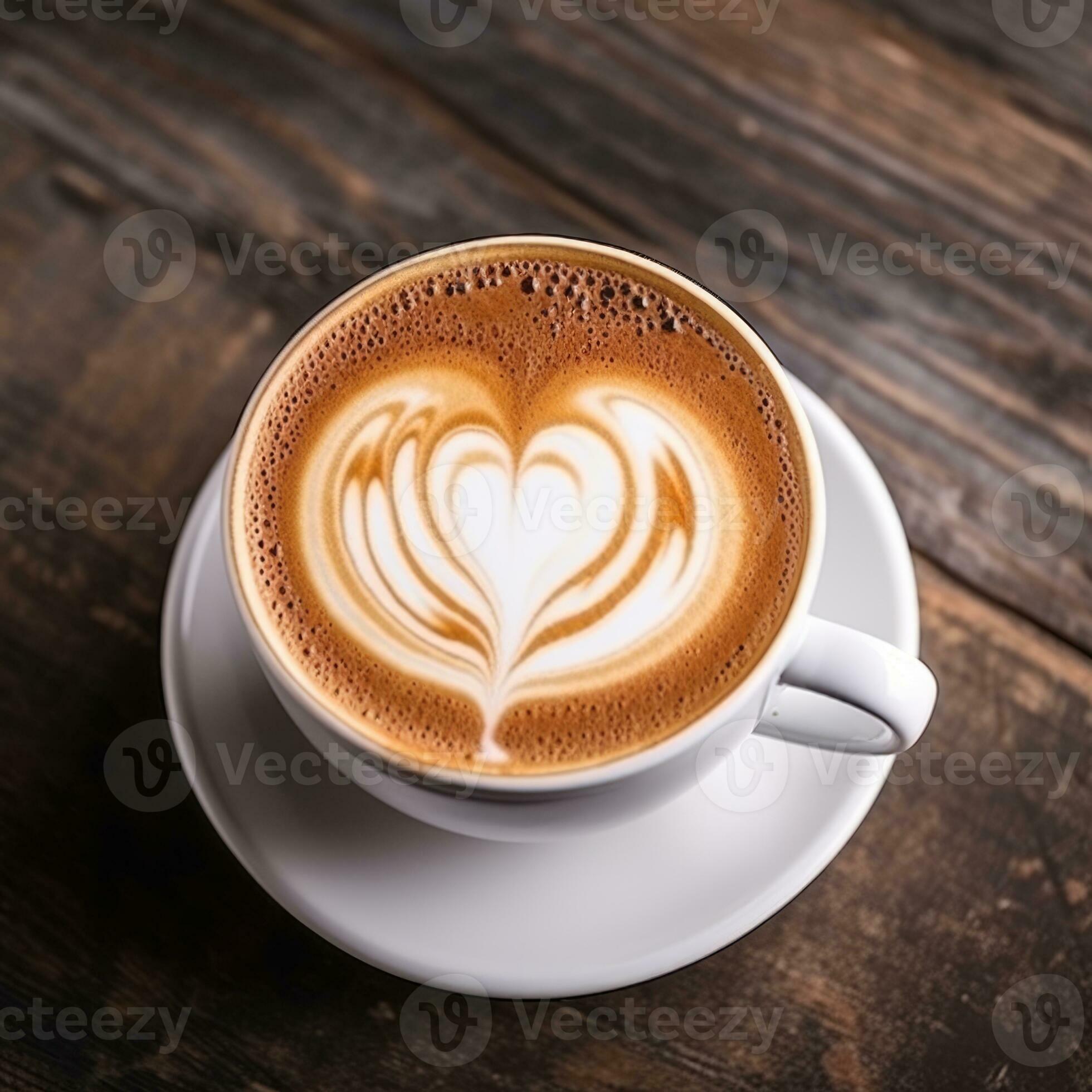 tasse à café latte art sur table en verre. fond de réflexion de feuille  floue. 7207299 Photo de stock chez Vecteezy