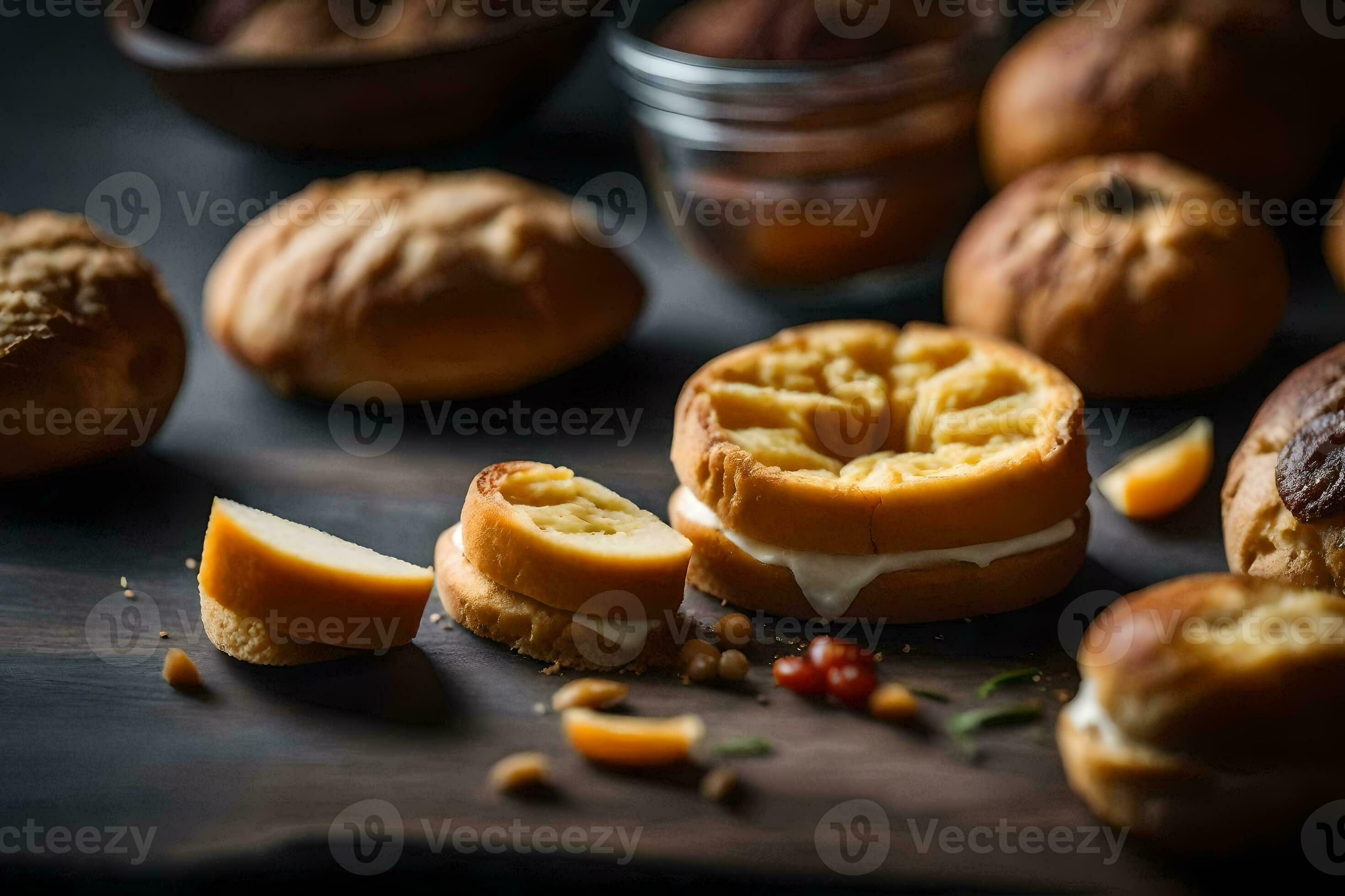 une variété de pains et des pâtisseries sont arrangé sur une table