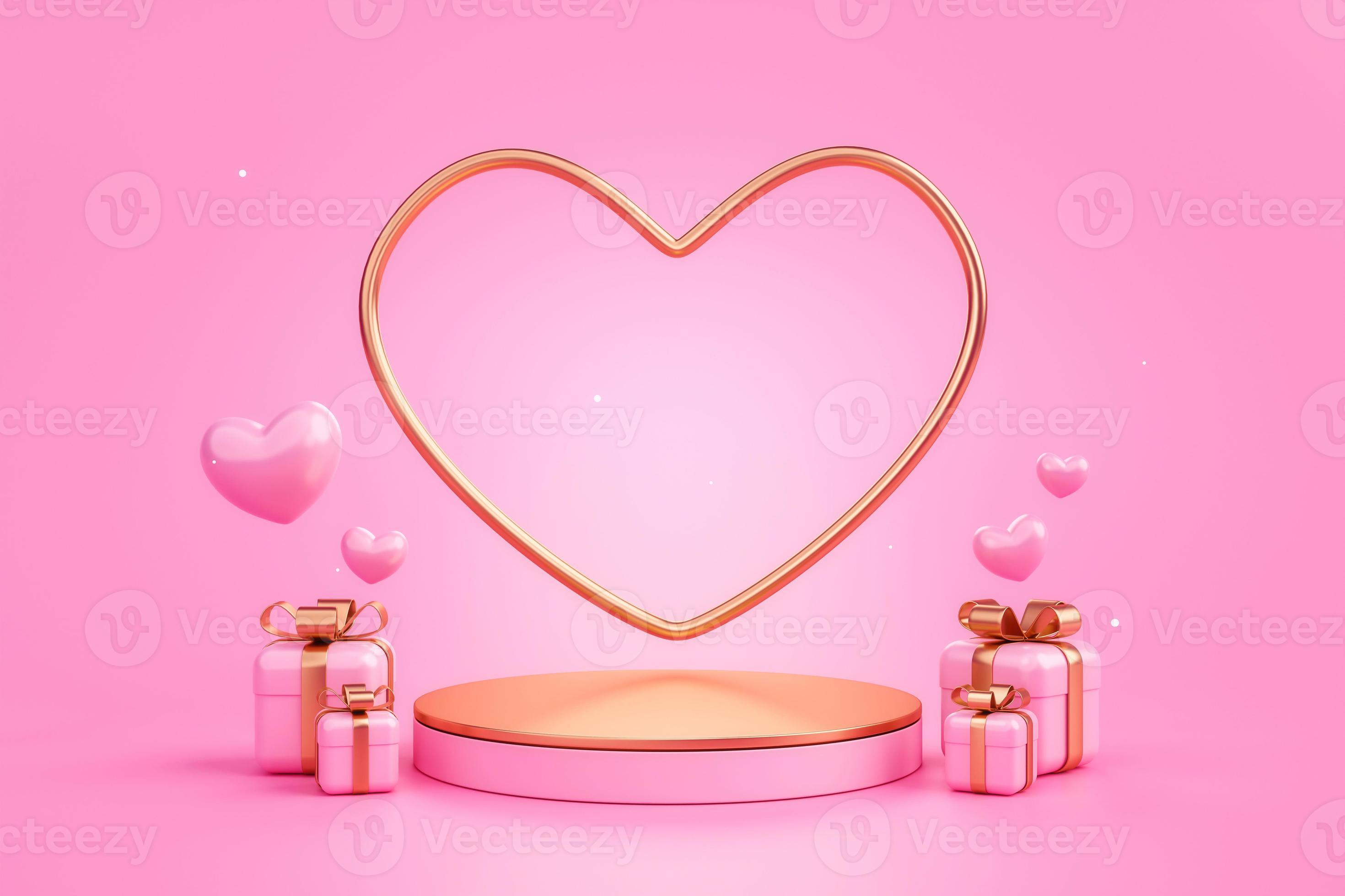 Podium De Cylindre Avec Coeurs Et Boîte-cadeau Rose Et Socle